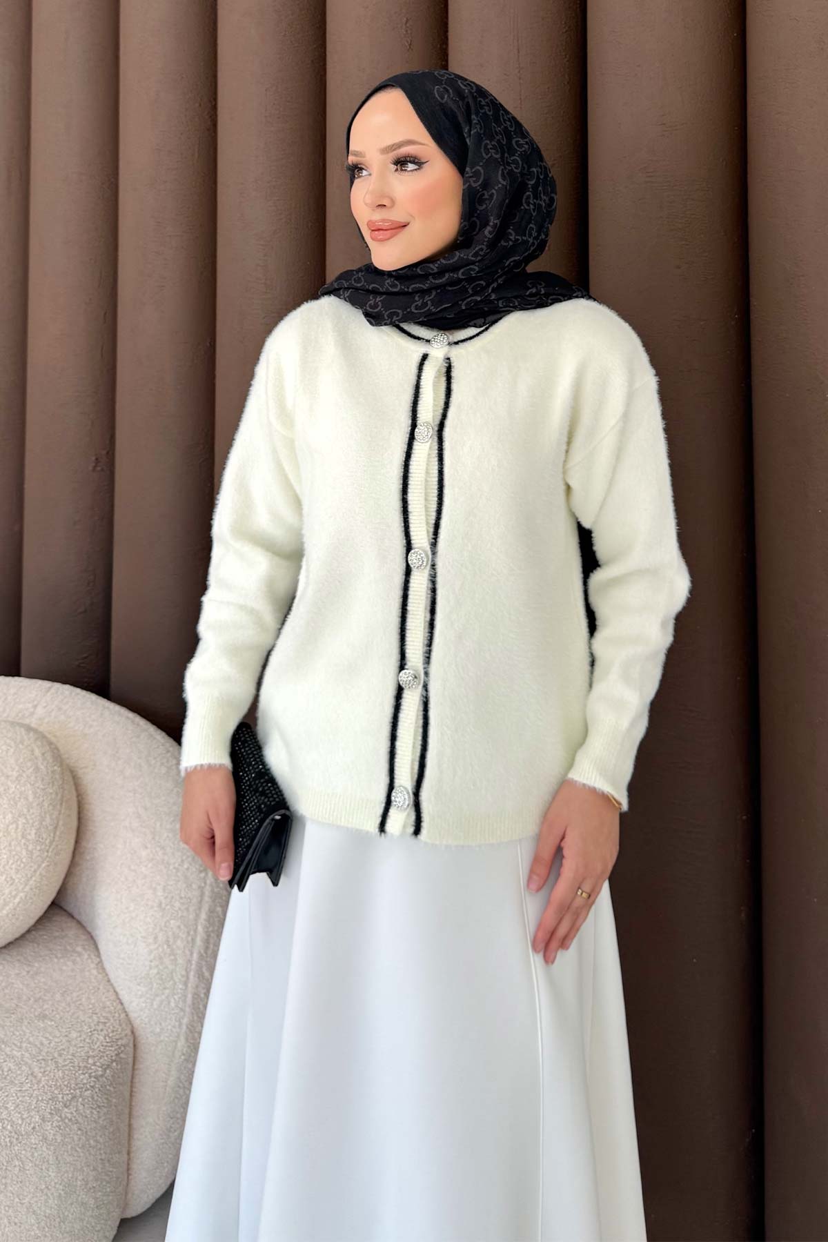 Düğmeli Triko Kısa Hırka 70-2445