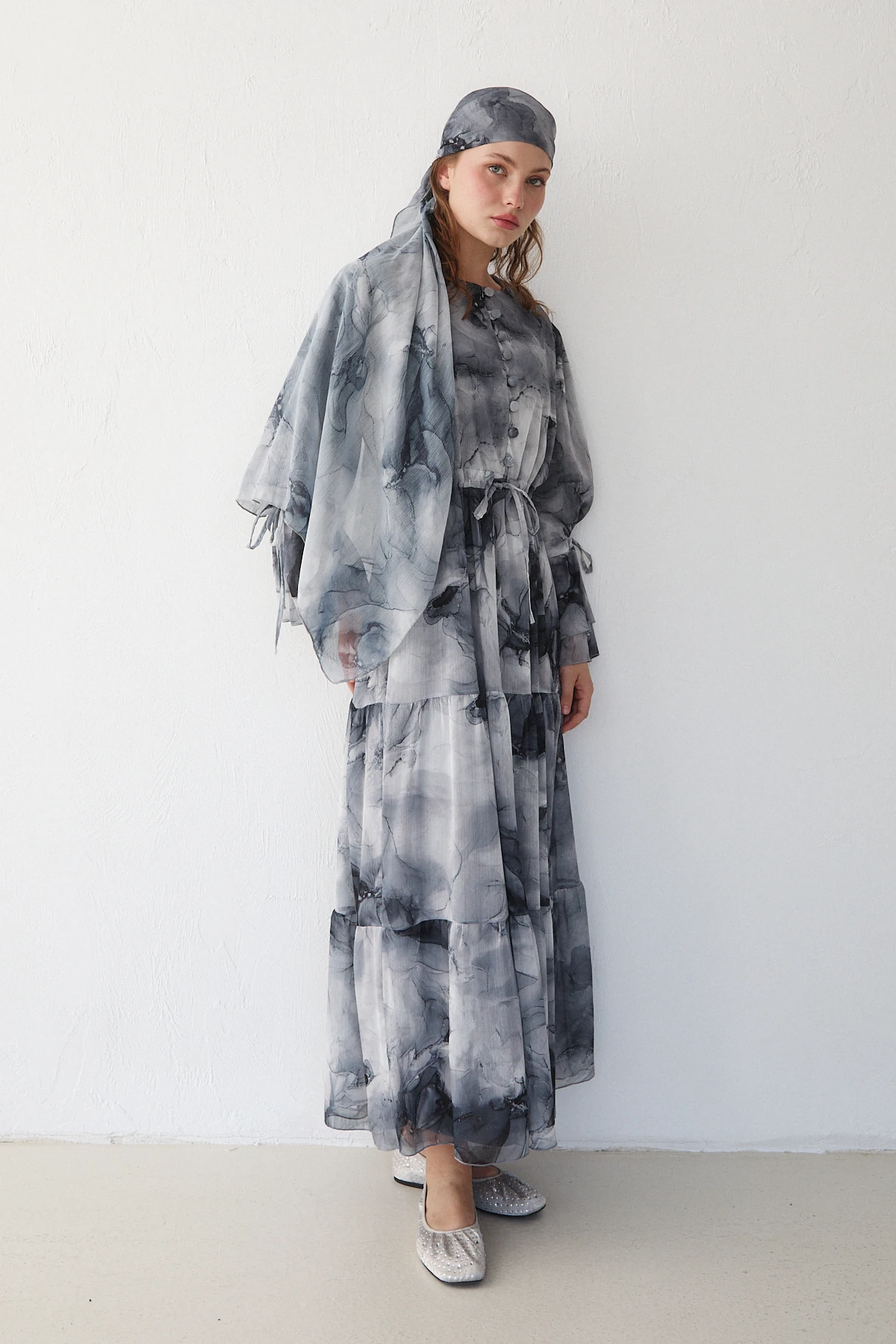 Şallı Desenli Elbise 32-2378