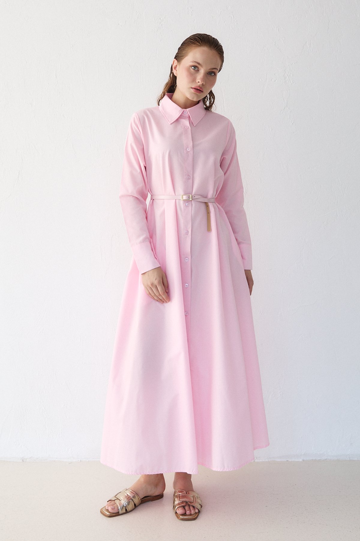Kemerli Poplin Elbise 32-3555