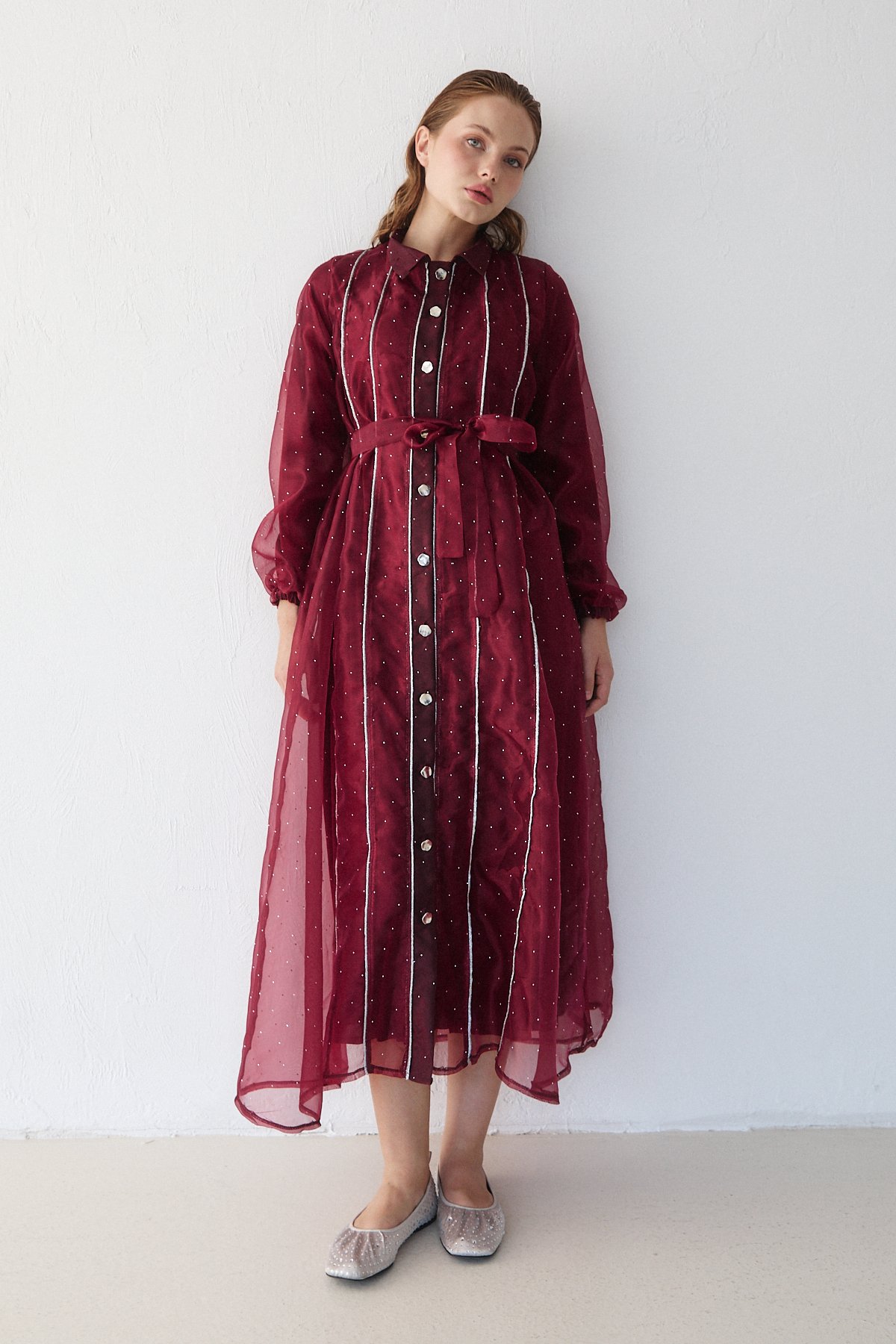 Organze Taşlı Elbise 32-3554