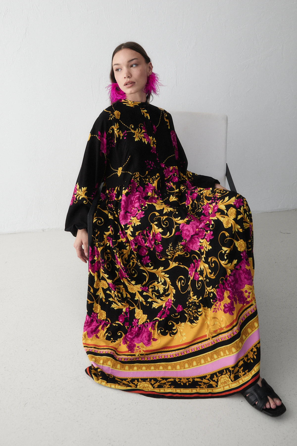 Desenli Viskon Elbise 68-6168-2