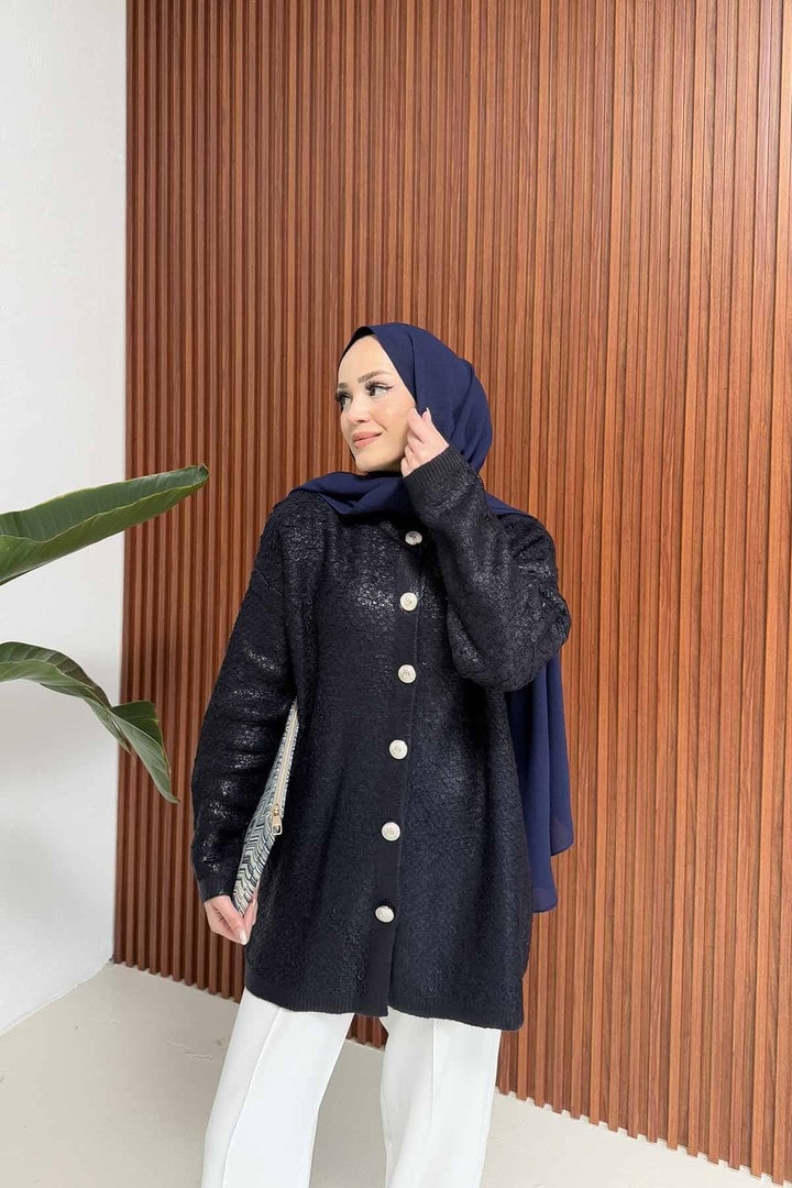 Varaklı Düğmeli Hırka 32-7043