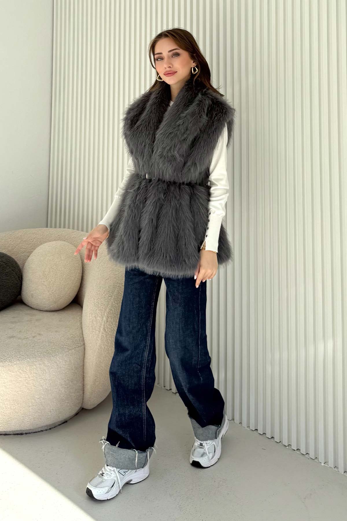 Kemerli Kürk Yelek 32-3705