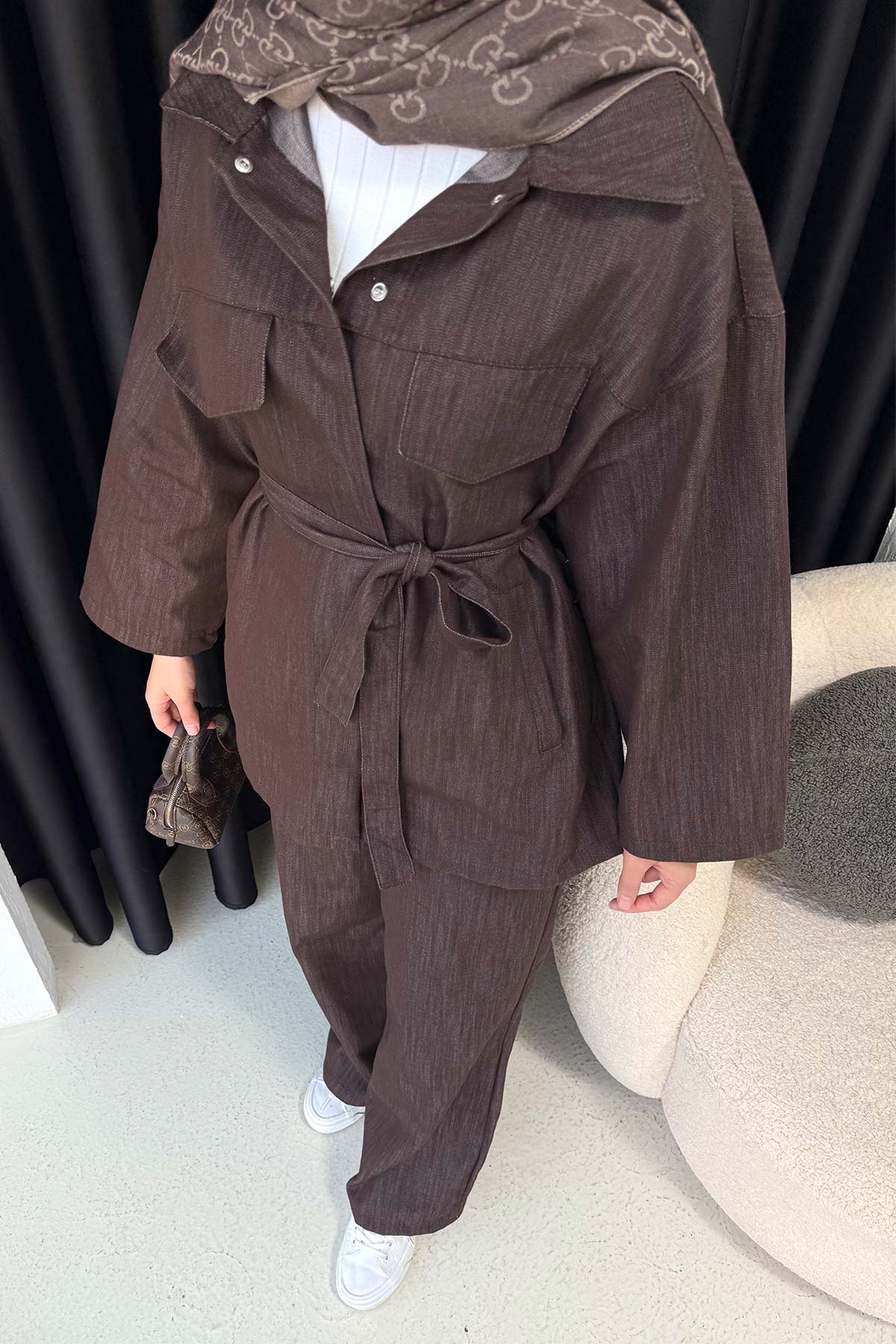 Kuşaklı Denim Takım 68-6207