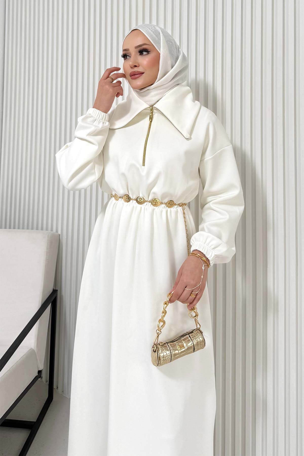 Kemerli Scuba Elbise 68-6215