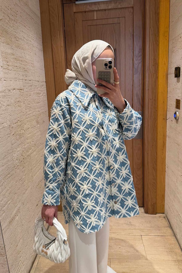 Çiçekli Kot Ceket 32-3518