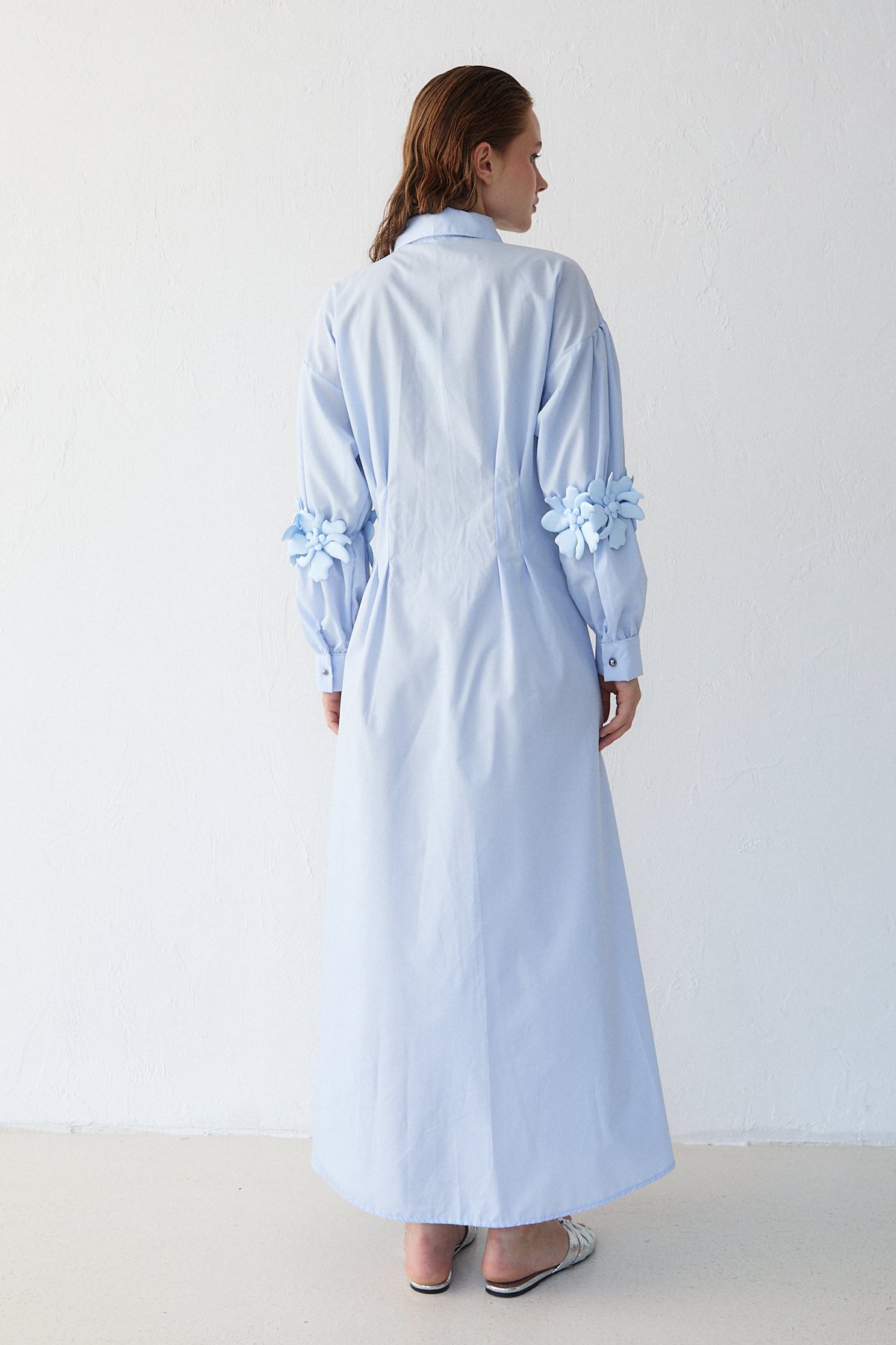 Çiçek Detaylı Poplin Elbise 32-2377