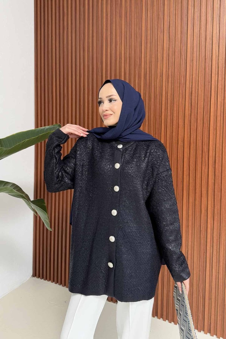 Varaklı Düğmeli Hırka 32-7043