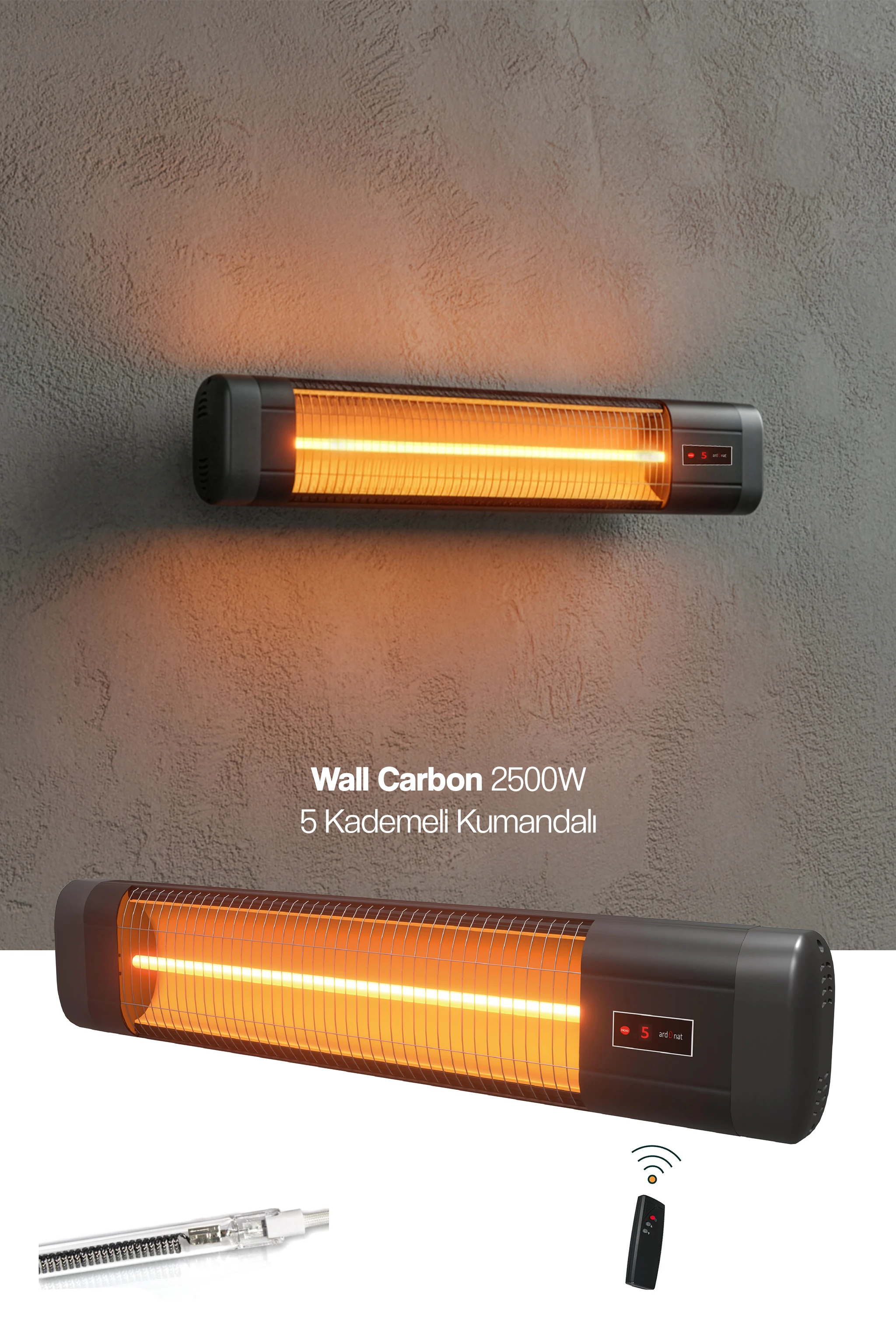Wall Carbon 2500W Duvar Tipi Kumandalı İç Mekan Isıtıcısı
