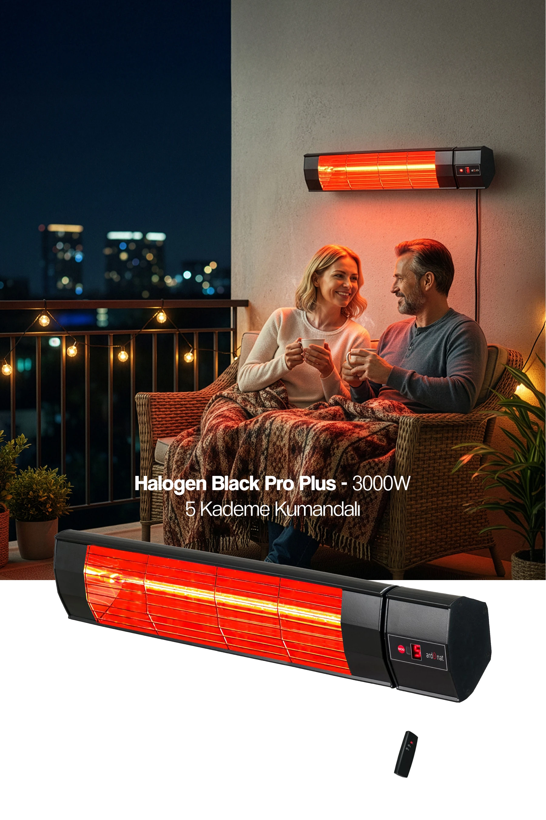 Halogen Black Pro Plus 3000w Kumandalı Duvar Tipi Dış Mekan Isıtıcısı