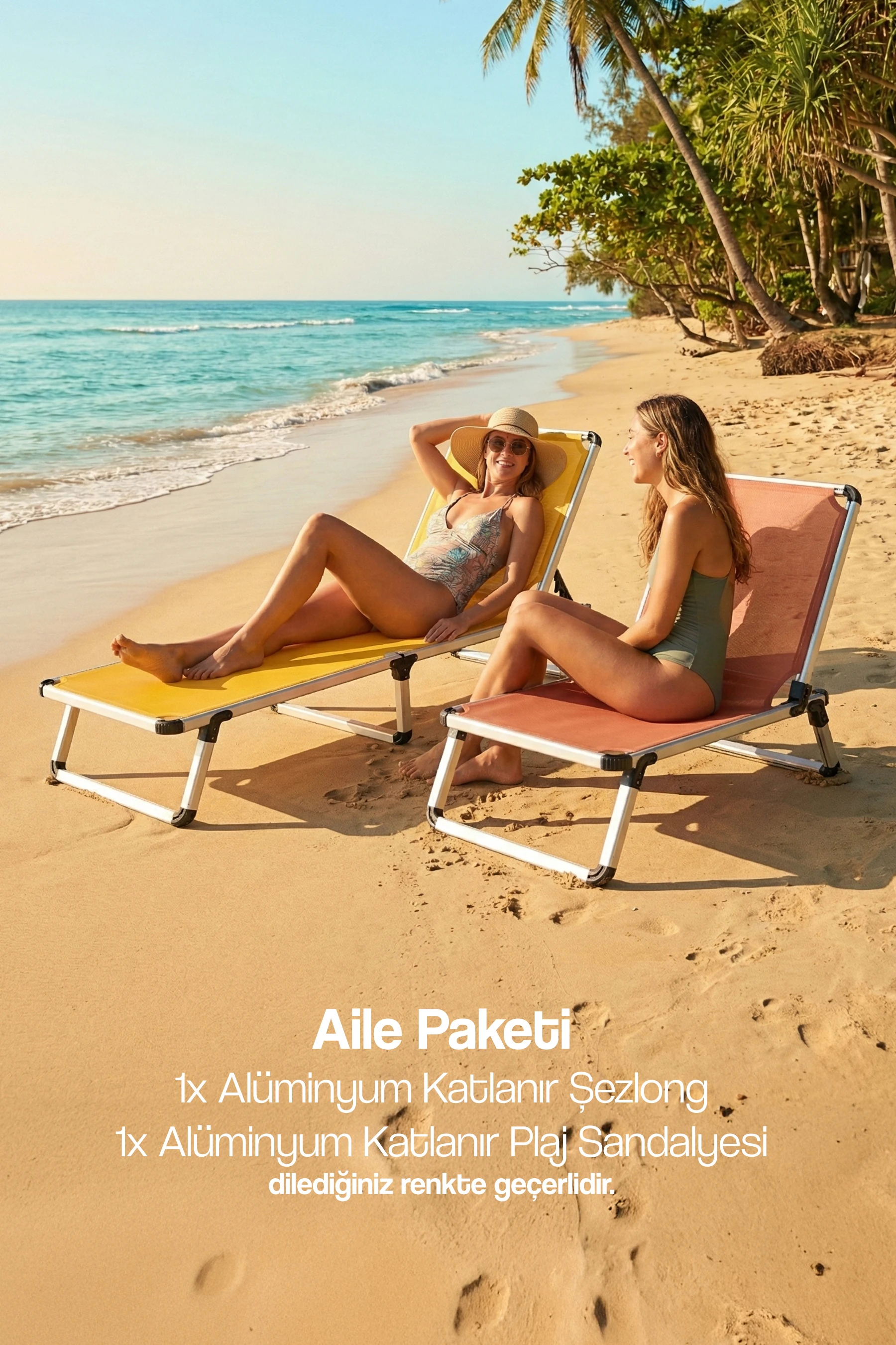 2'li Alüminyum Katlanır Şezlong ve Plaj Sandalyesi Avantajlı Aile Paketi
