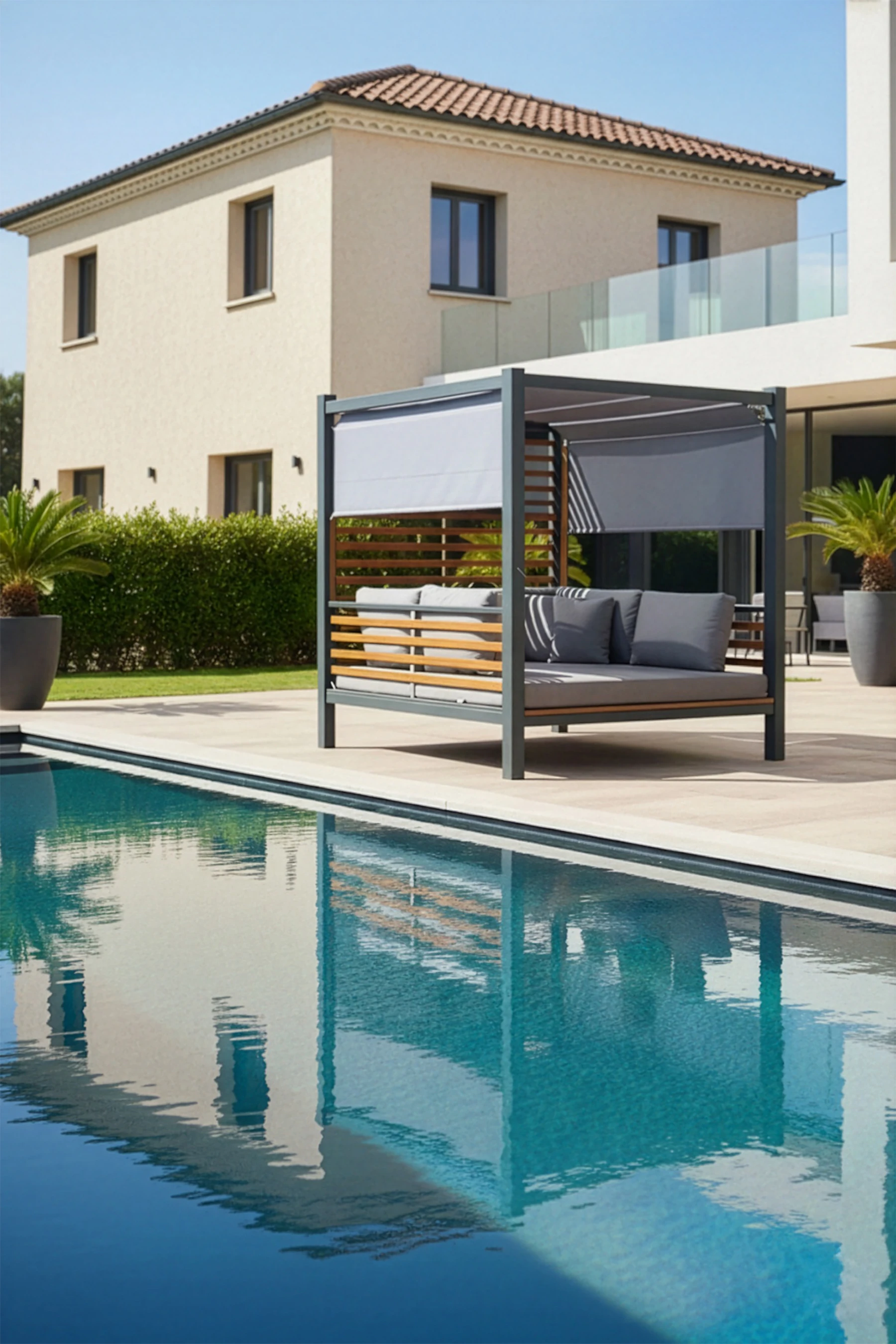 Alüminyum Plaj Locası I COMO - Antrasit & Teak