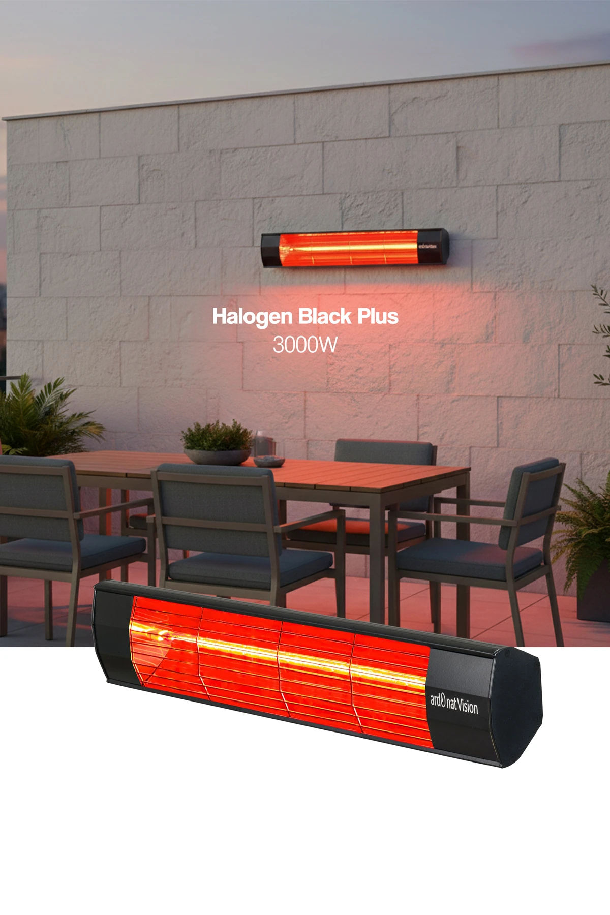 Halogen Black Plus 3000w Duvar Tipi Dış Mekan Isıtıcısı
