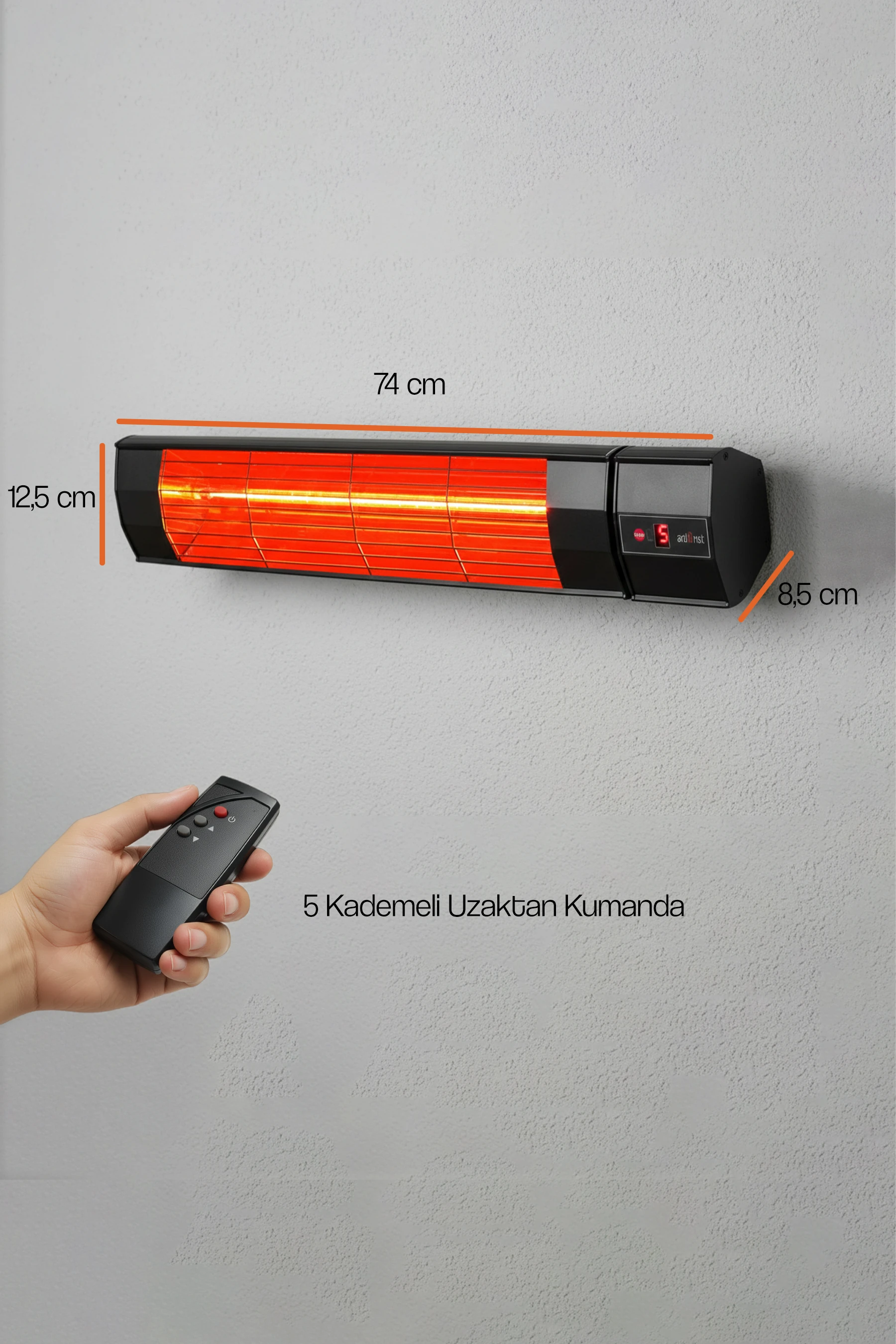 Halogen Black Pro Plus 3000w Kumandalı Duvar Tipi Dış Mekan Isıtıcısı