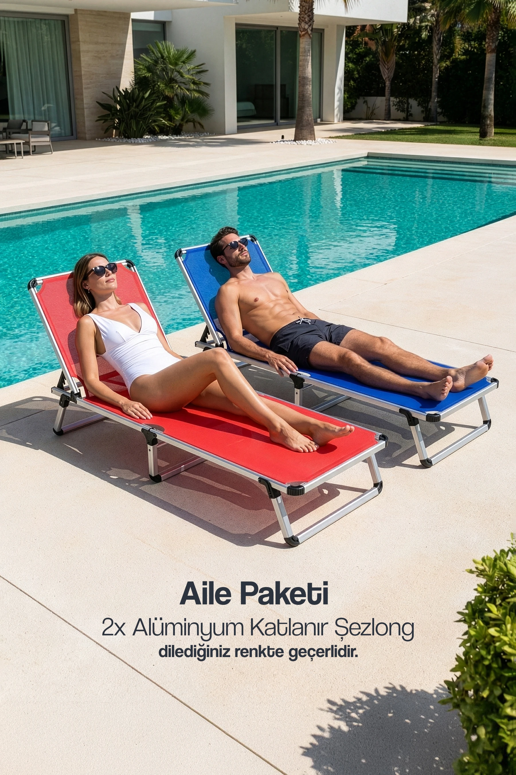 2'li Alüminyum Katlanır Şezlong Avantajlı Aile Paketi