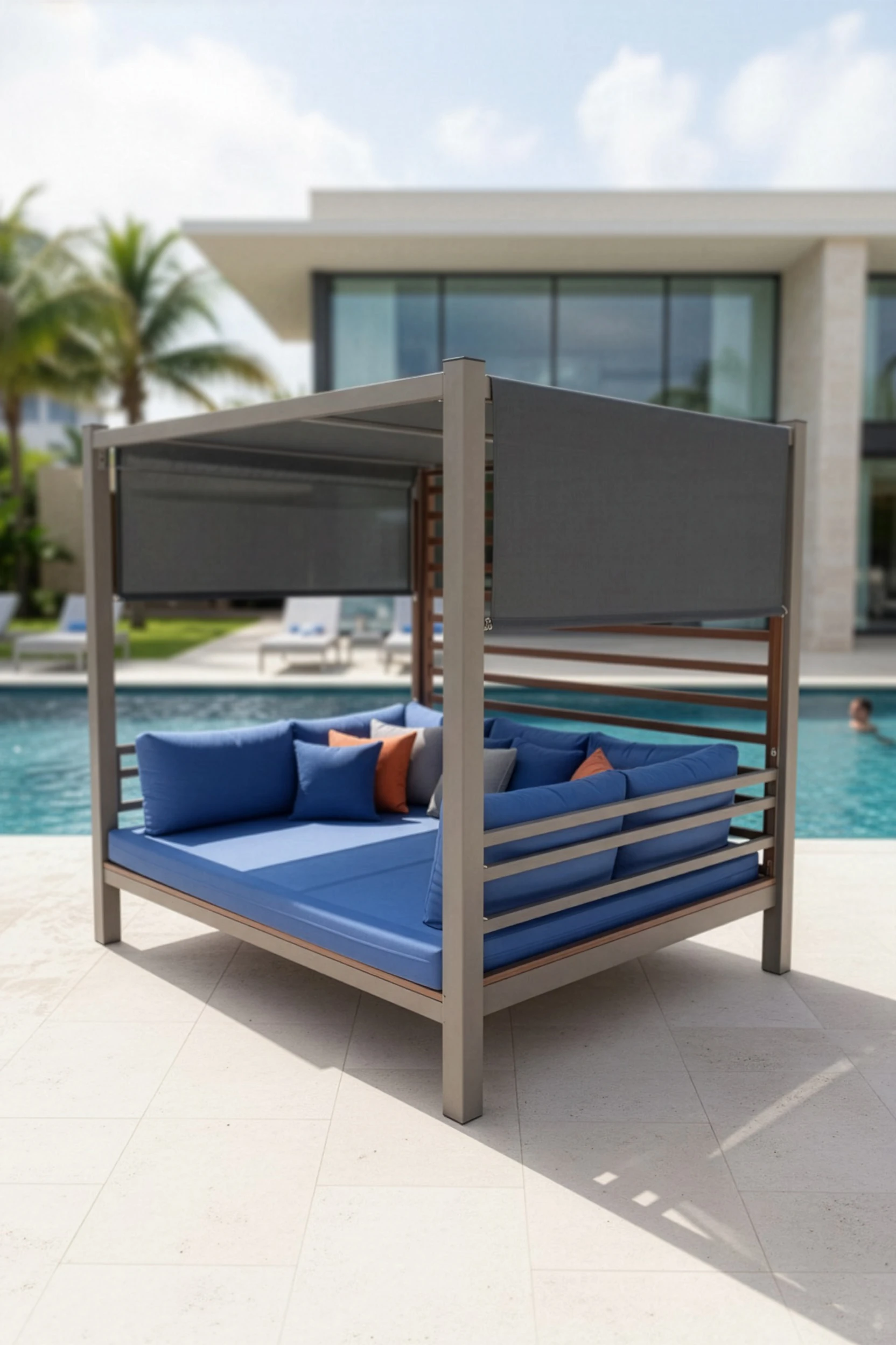 Alüminyum Plaj Locası I COMO - Cappuccino & Teak
