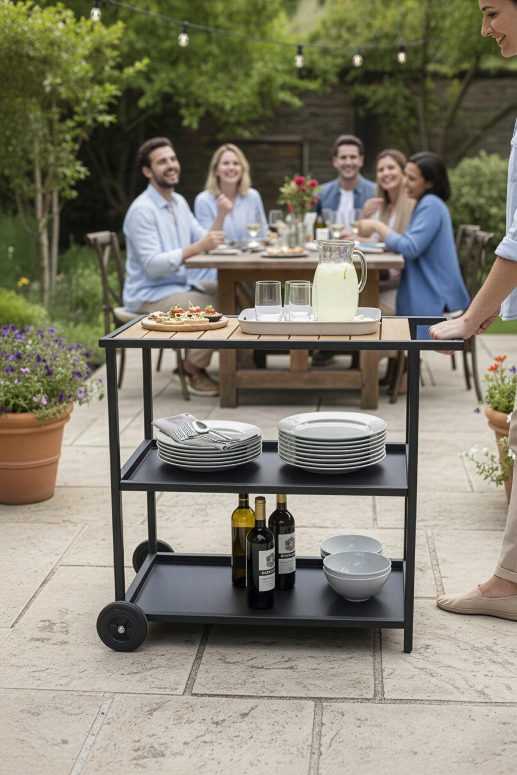 3 Katlı Tekerlekli Dış Mekan Servis Arabası I Bahçe, Teras, Mutfak Servis Sepeti