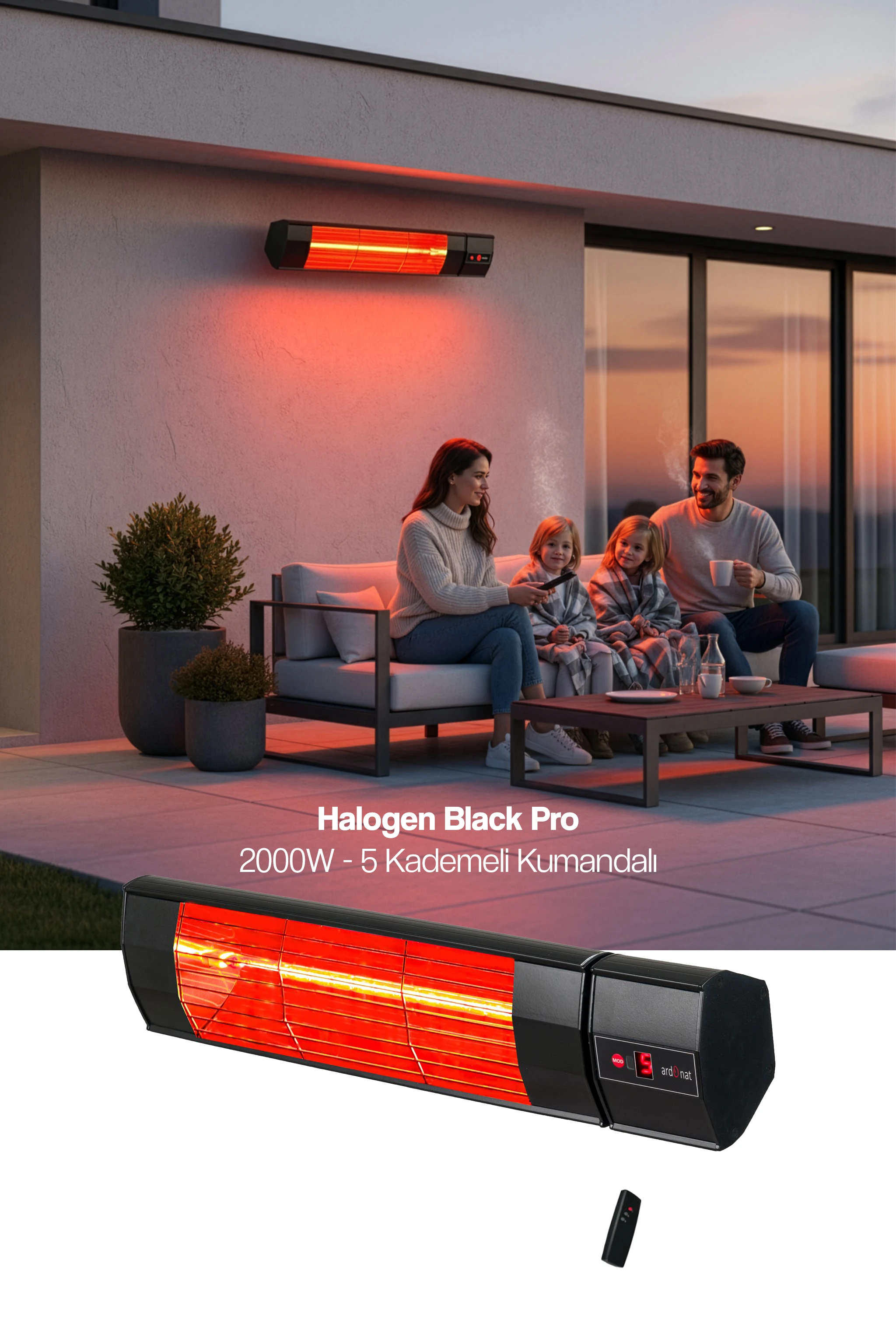Halogen Black Pro 2000W Kumandalı Duvar Tipi Dış Mekan Isıtıcısı