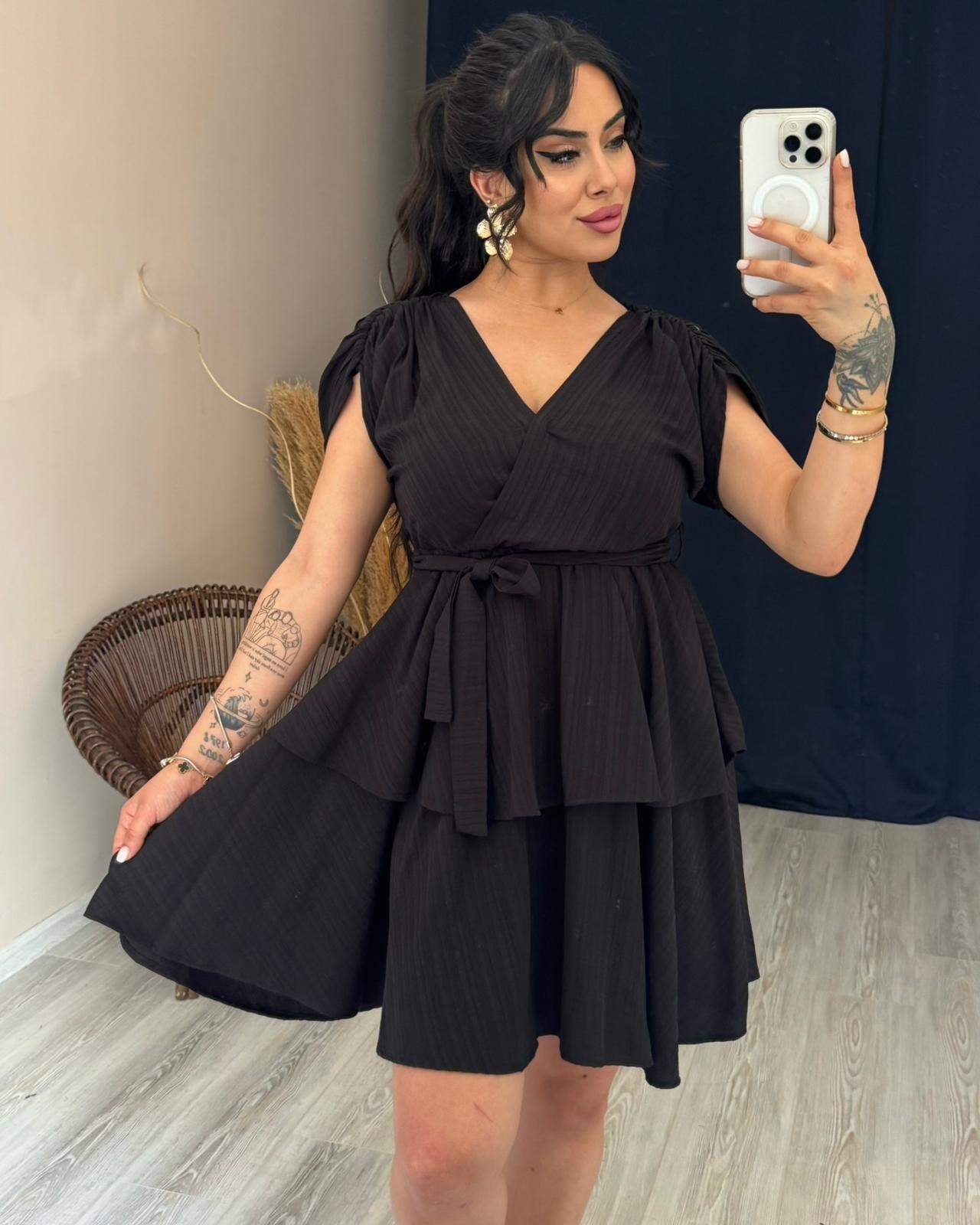 LİLYA KRUVAZE YAKA ELBİSE - SİY