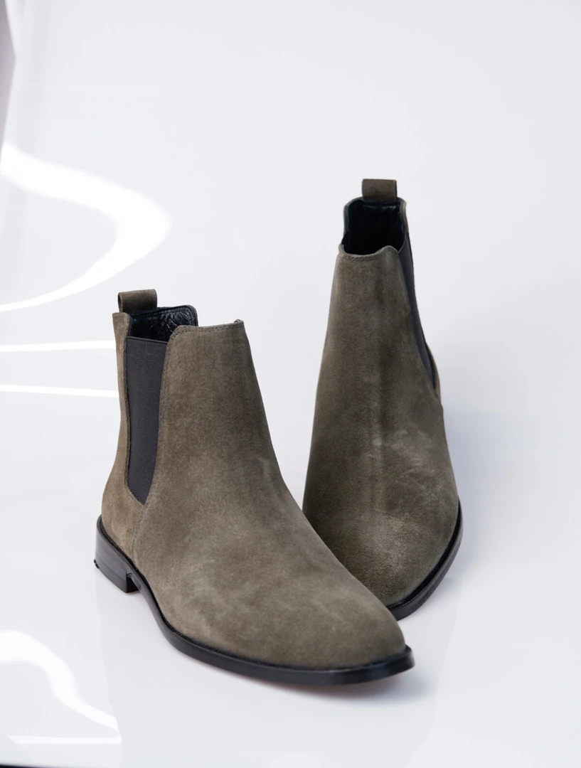 Chelsea Bot Hakiki Süet Deri Bot Ayakkabı - HAKİ YEŞİLİ