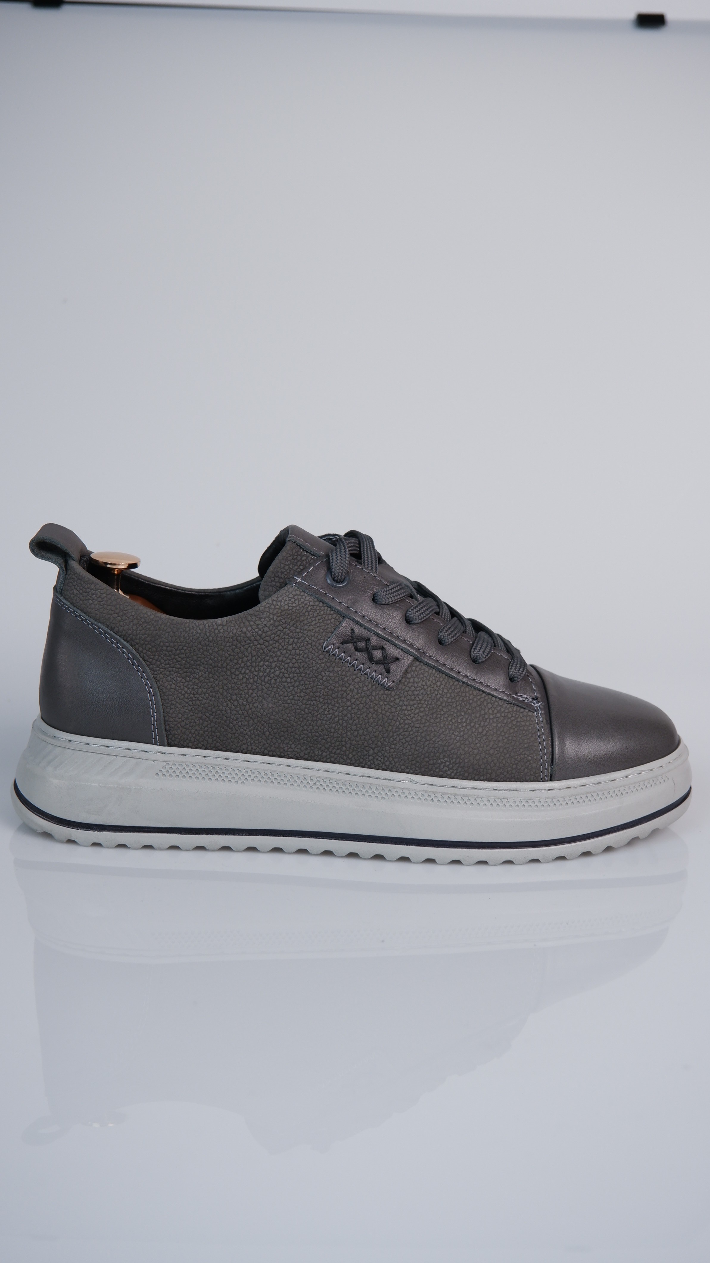 Oslo V2 Model Hakiki Natural Deri Sneaker Ayakkabı - Gri
