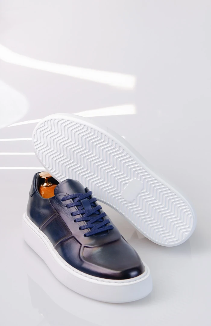 Navy Model hakiki Natural Deri Sneaker Ayakkabı - Mavi