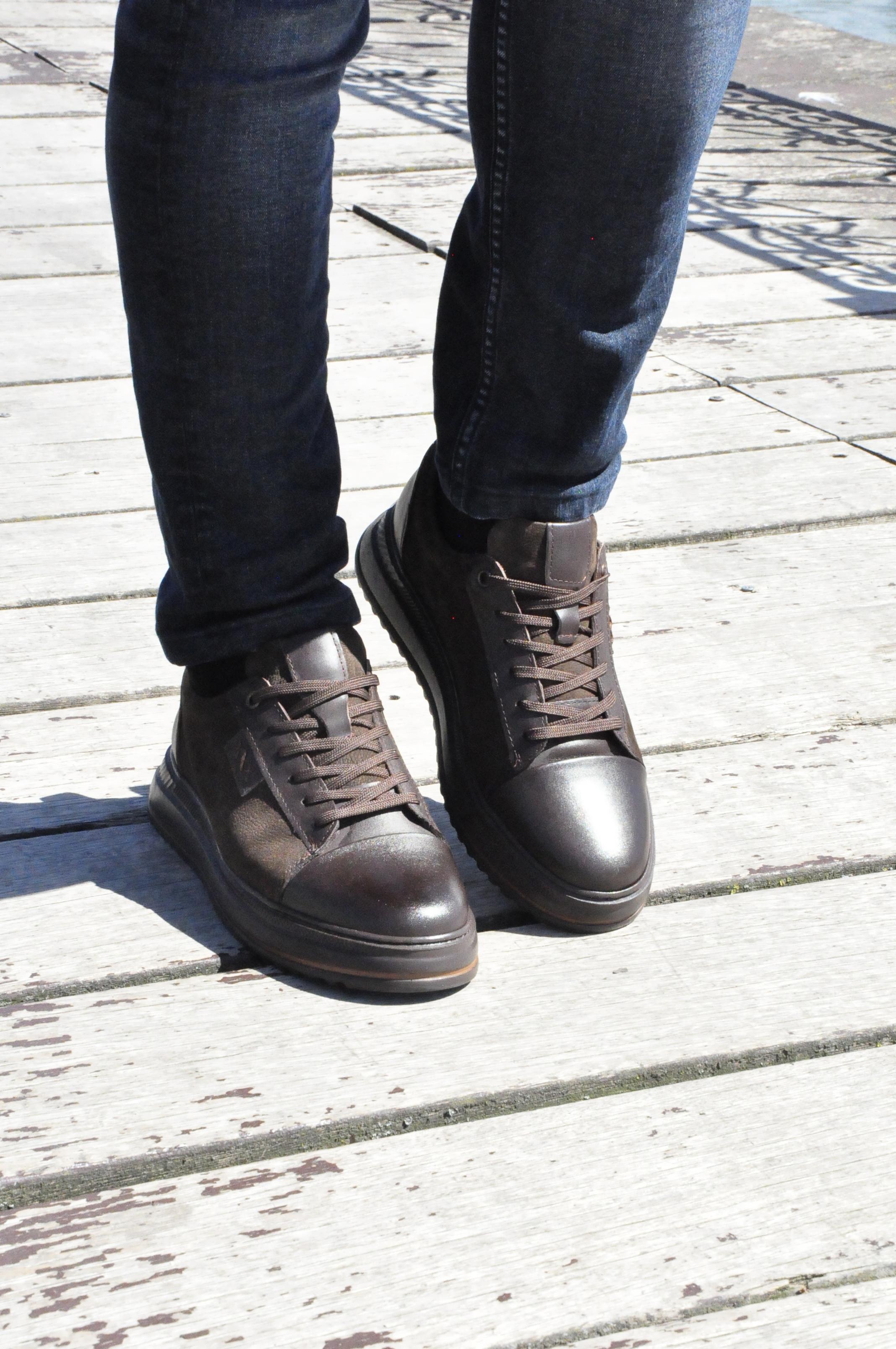 Oslo V2 Model Hakiki Natural Deri Sneaker Ayakkabı - Kahverengi