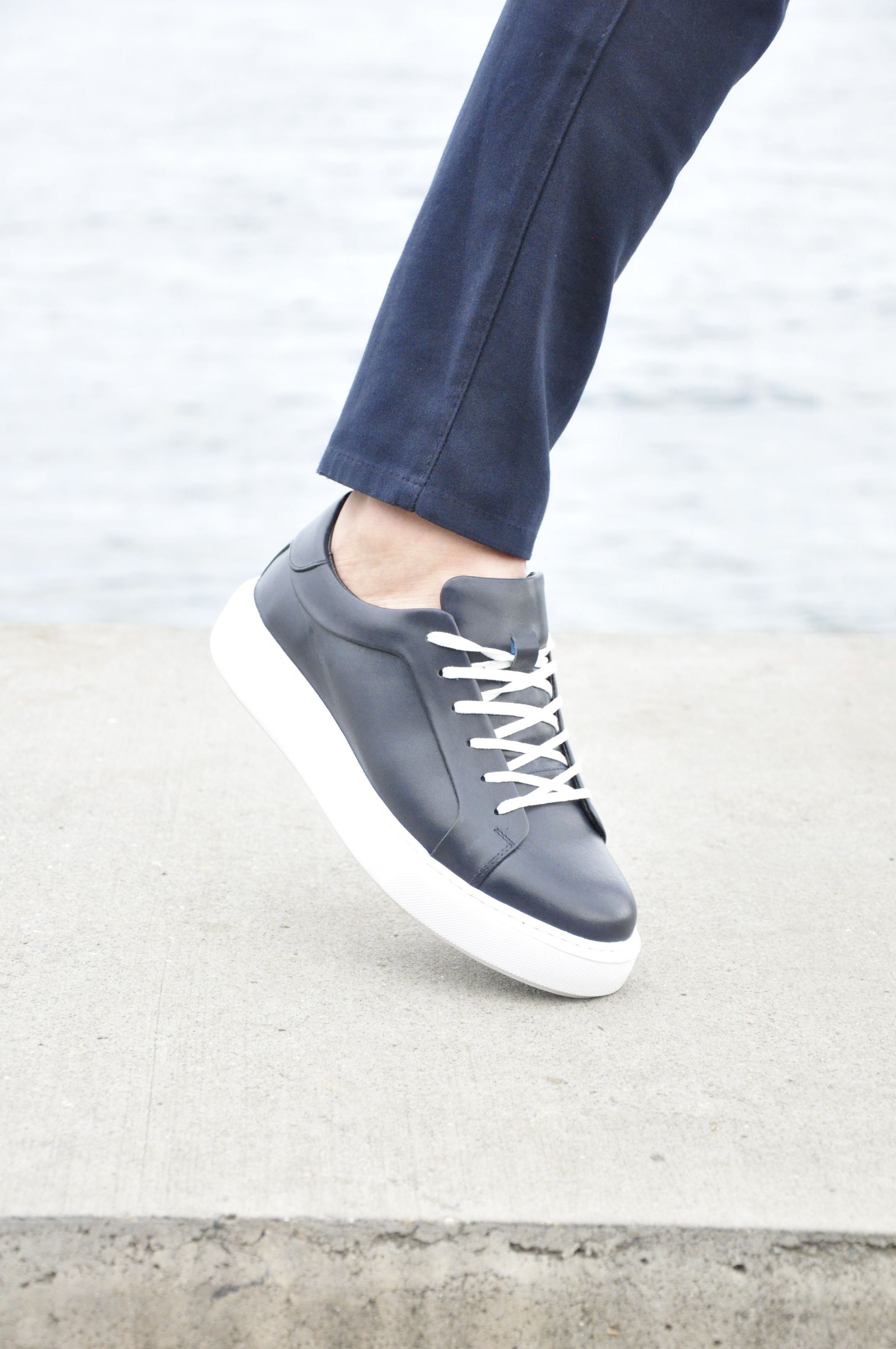 Wraith Model Hakiki Natural Deri Sneaker Ayakkabı - LACİVERT