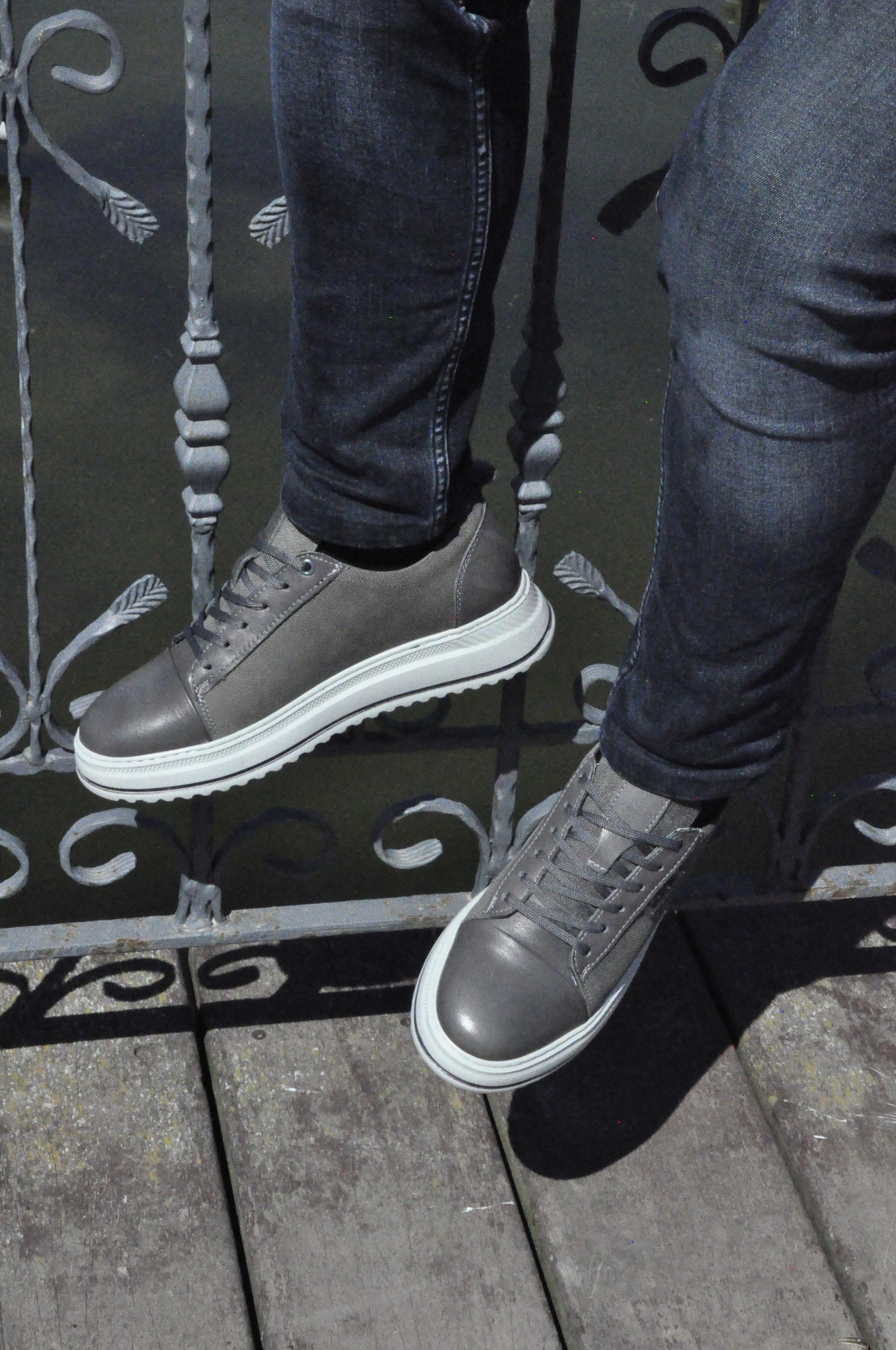 Oslo V2 Model Hakiki Natural Deri Sneaker Ayakkabı - Gri