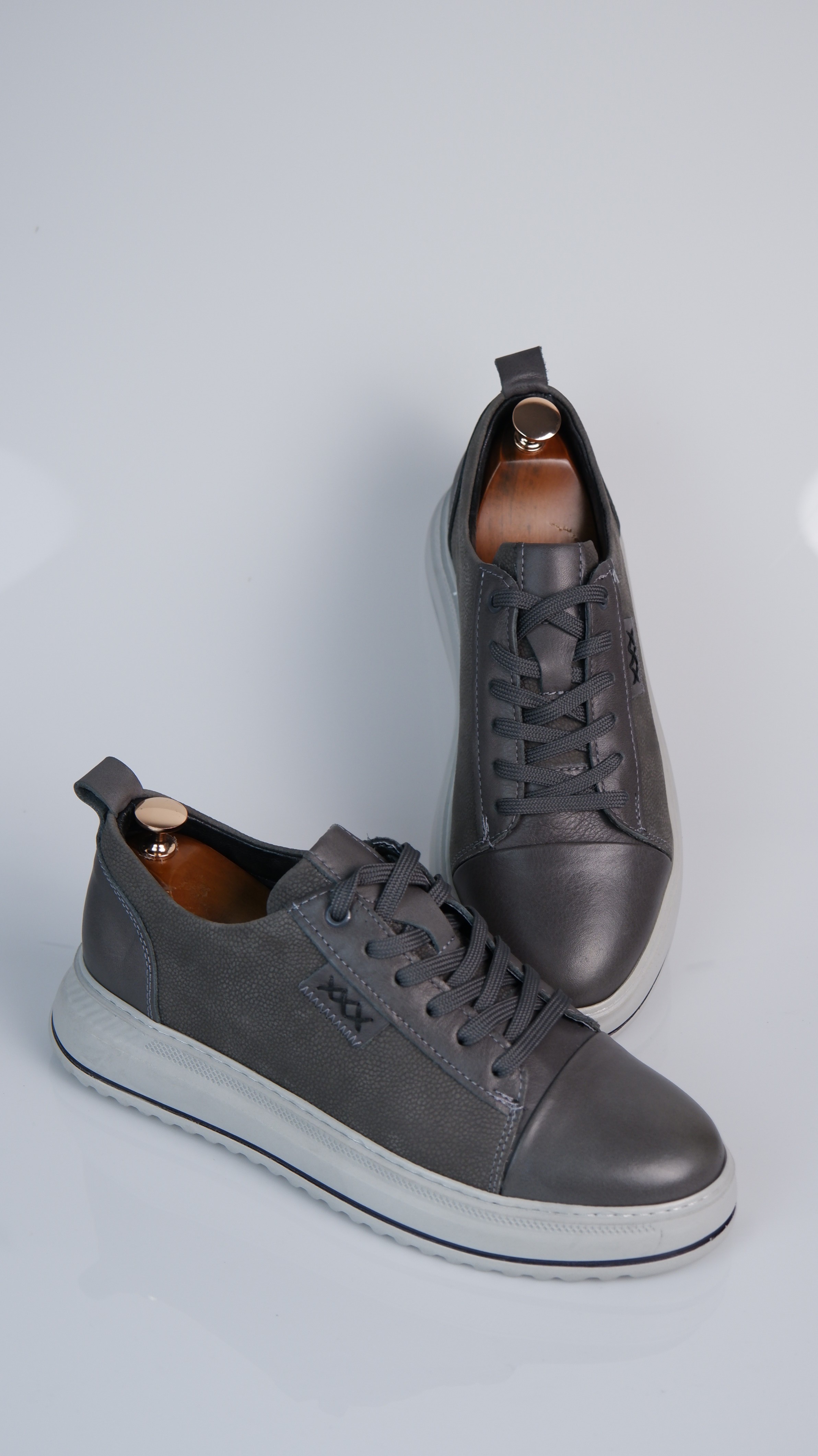 Oslo V2 Model Hakiki Natural Deri Sneaker Ayakkabı - Gri
