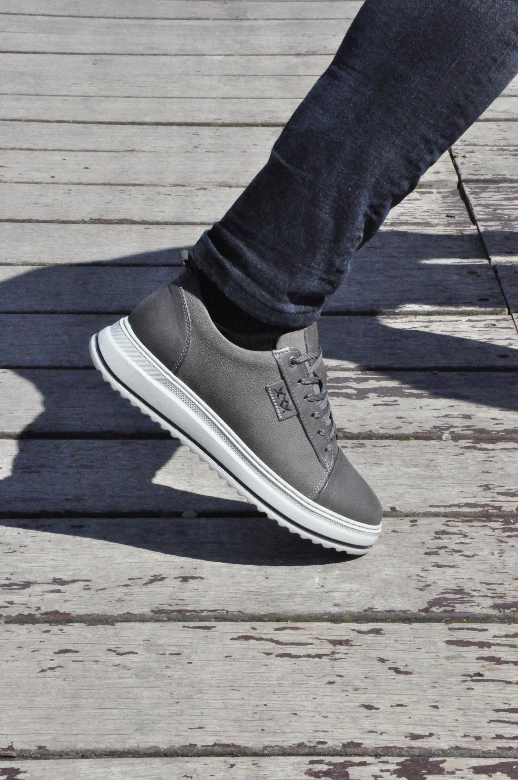 Oslo V2 Model Hakiki Natural Deri Sneaker Ayakkabı - Gri