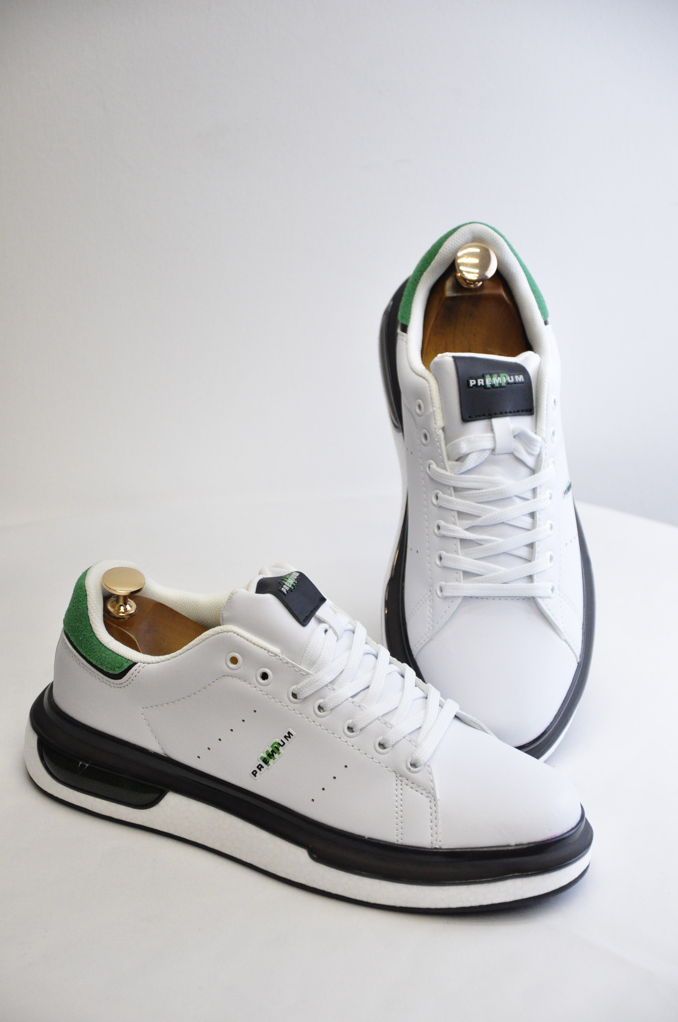 Pekin Model Hakiki Natural Deri Sneaker Ayakkabı - beyaz yeşil