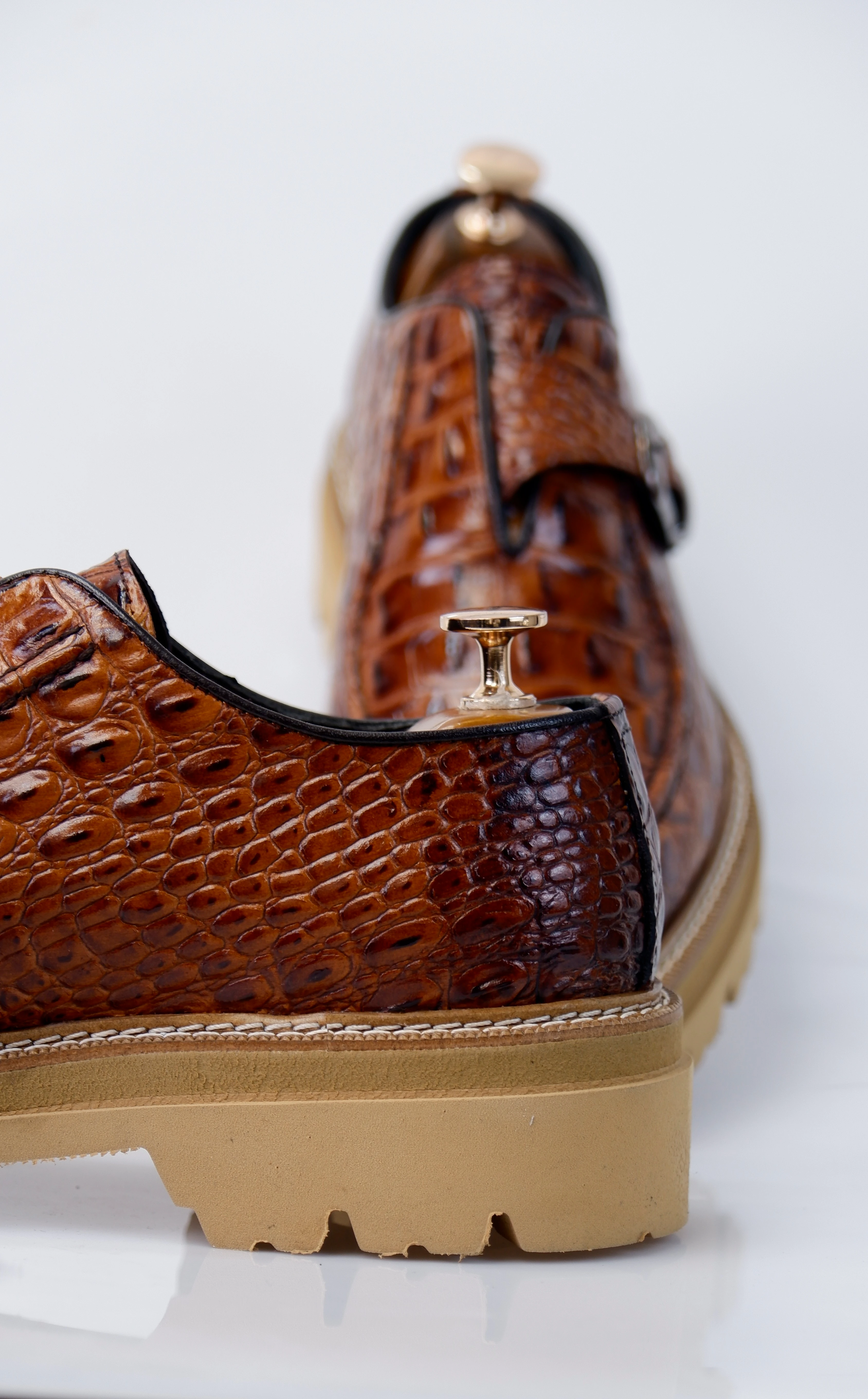 Derby Model Hakiki Natural Kroko Deri Casual Ayakkabı - Kahverengi