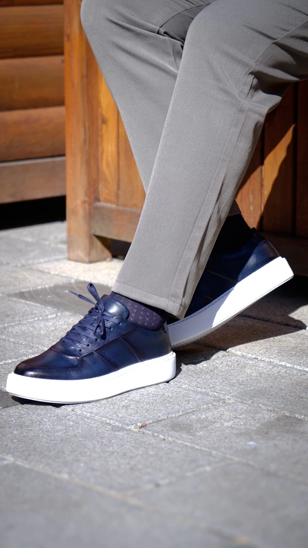 Navy Model hakiki Natural Deri Sneaker Ayakkabı - Mavi