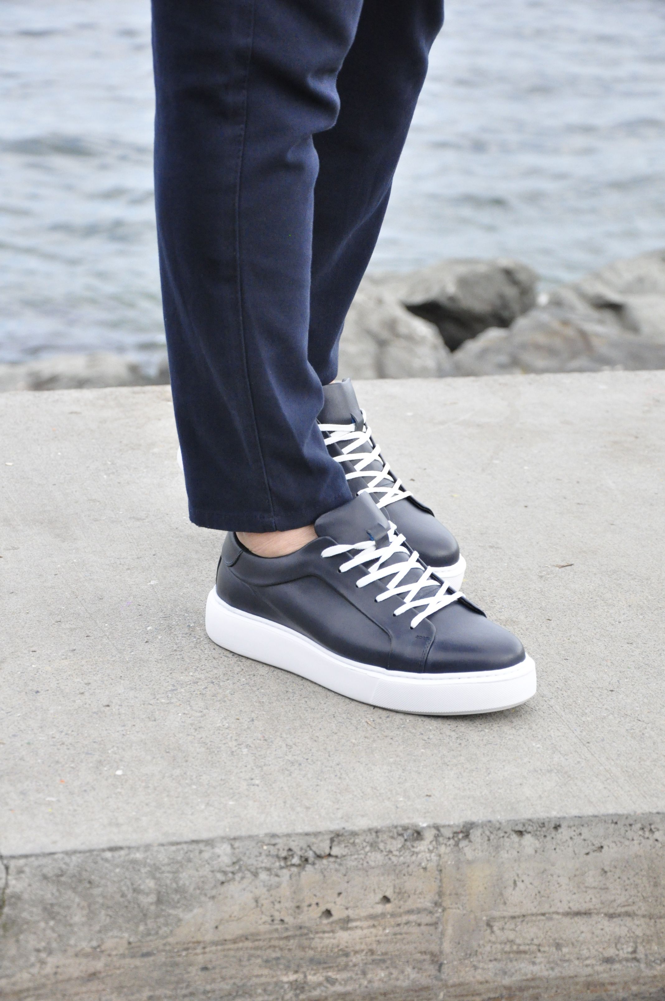Wraith Model Hakiki Natural Deri Sneaker Ayakkabı - LACİVERT