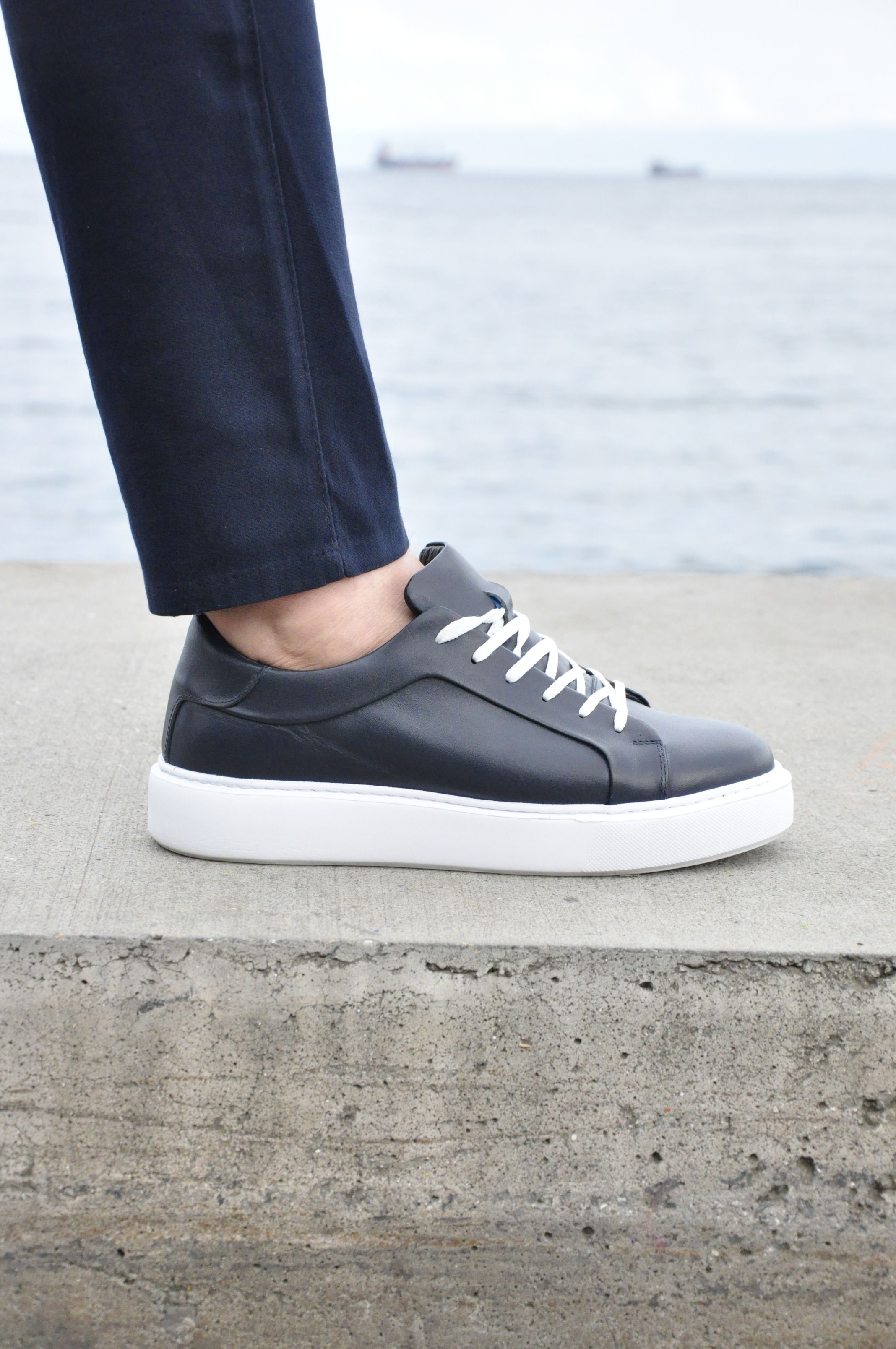 Wraith Model Hakiki Natural Deri Sneaker Ayakkabı - LACİVERT