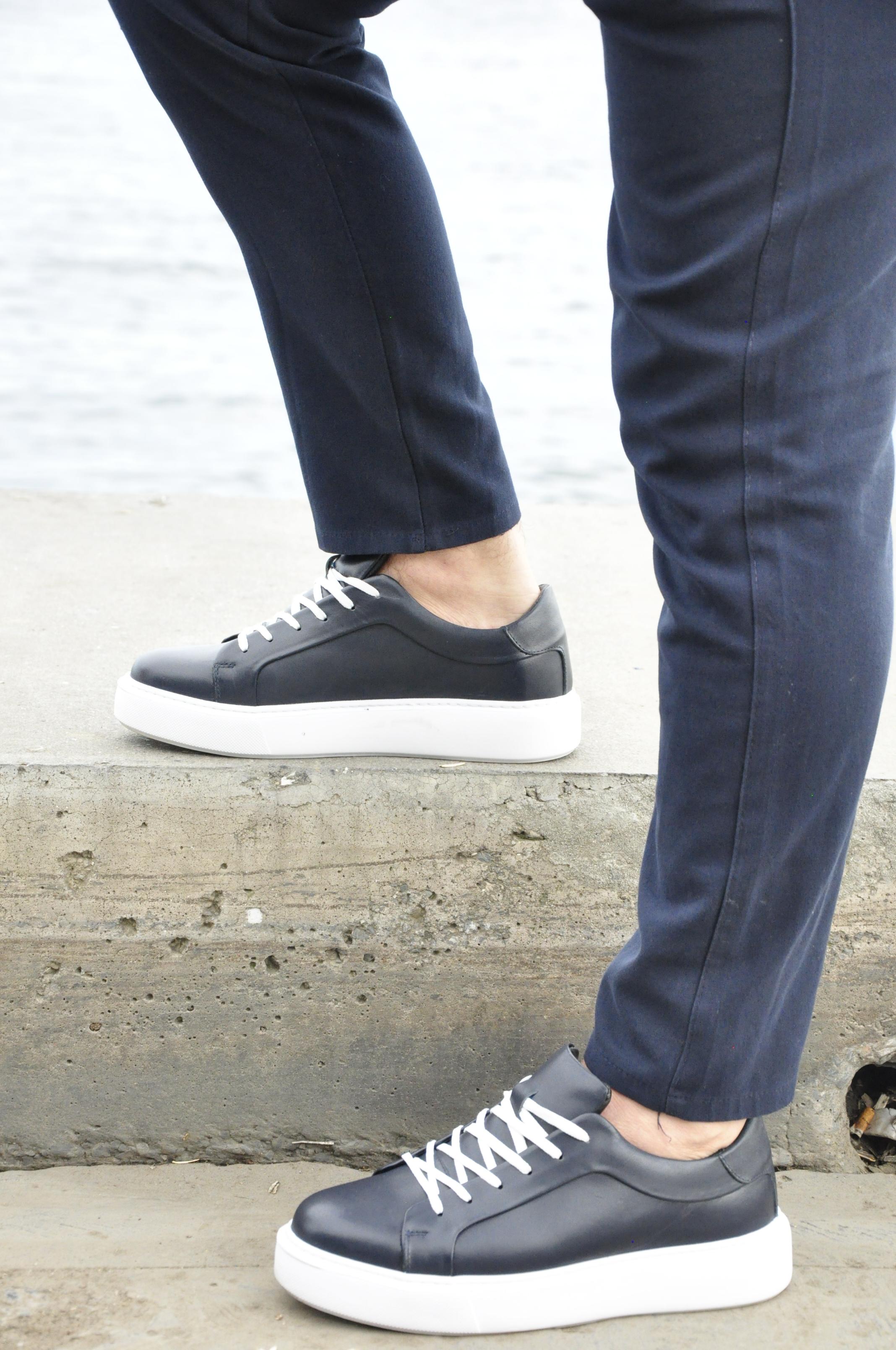 Wraith Model Hakiki Natural Deri Sneaker Ayakkabı - LACİVERT