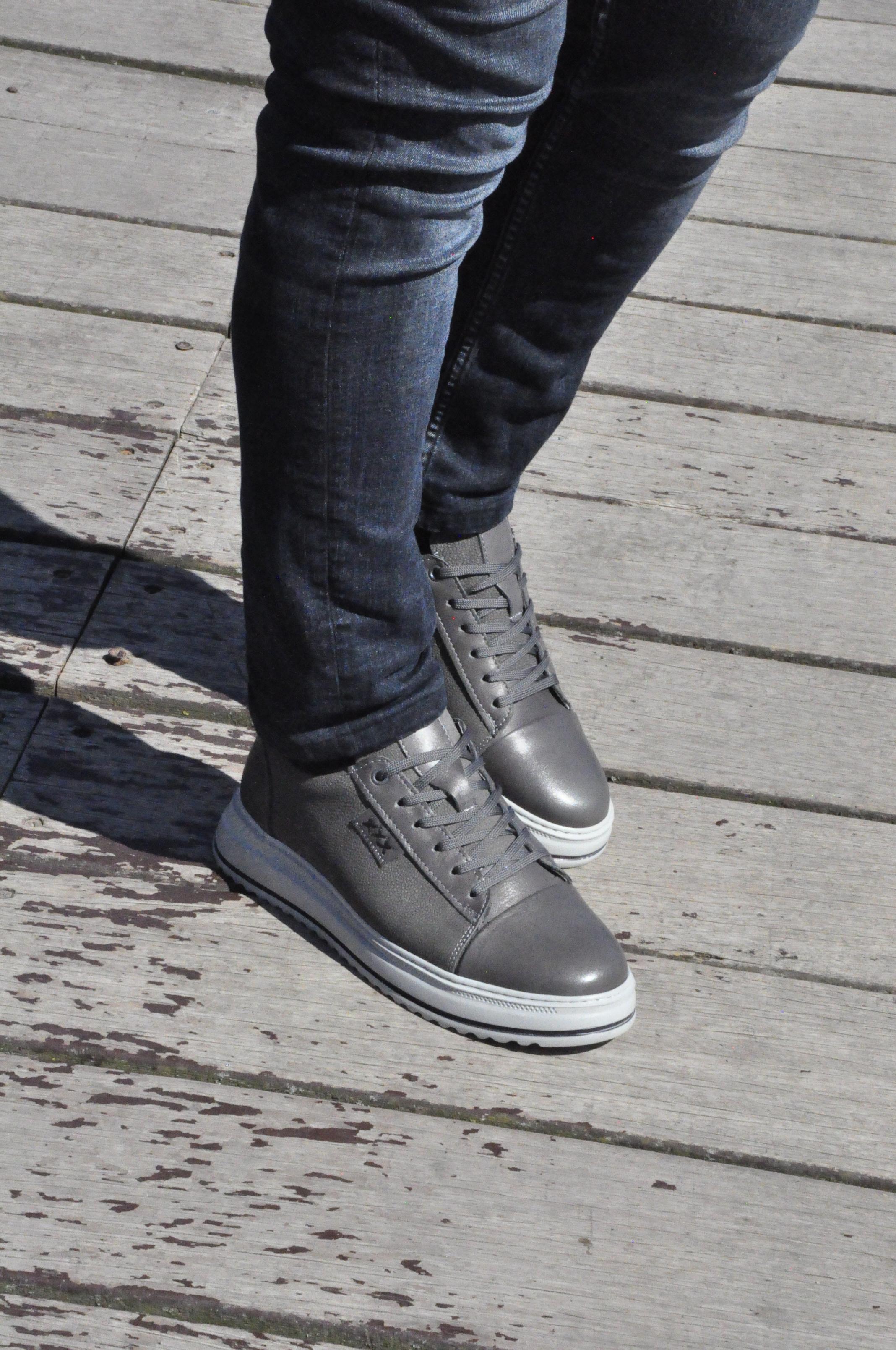 Oslo V2 Model Hakiki Natural Deri Sneaker Ayakkabı - Gri