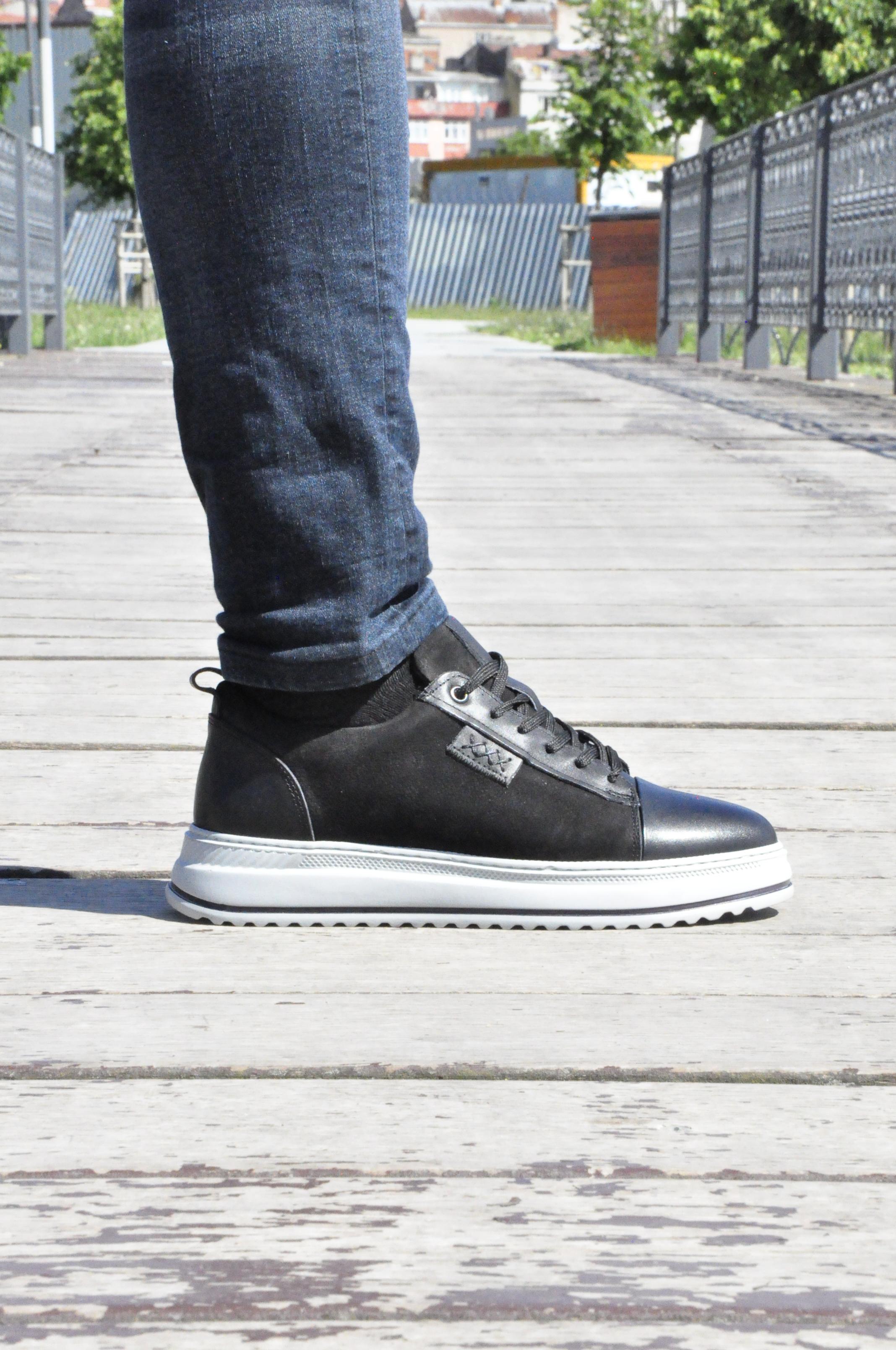 Oslo V2 Model Hakiki Natural Deri Sneaker Ayakkabı - Siyah