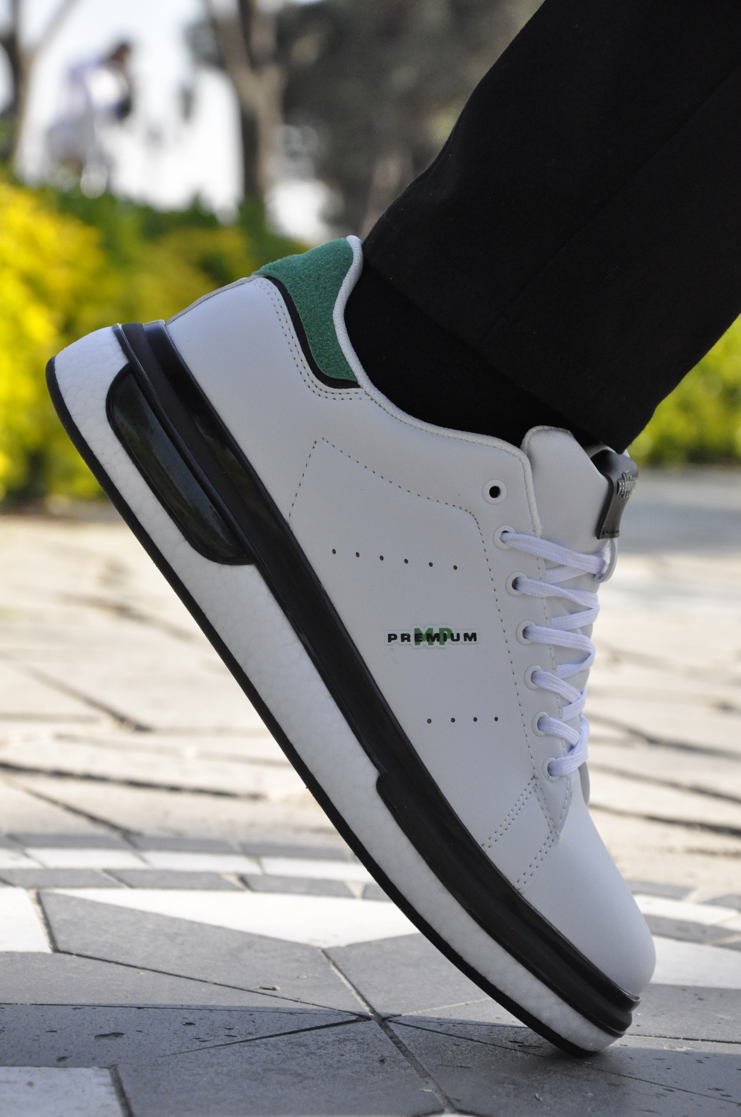 Pekin Model Hakiki Natural Deri Sneaker Ayakkabı - beyaz yeşil