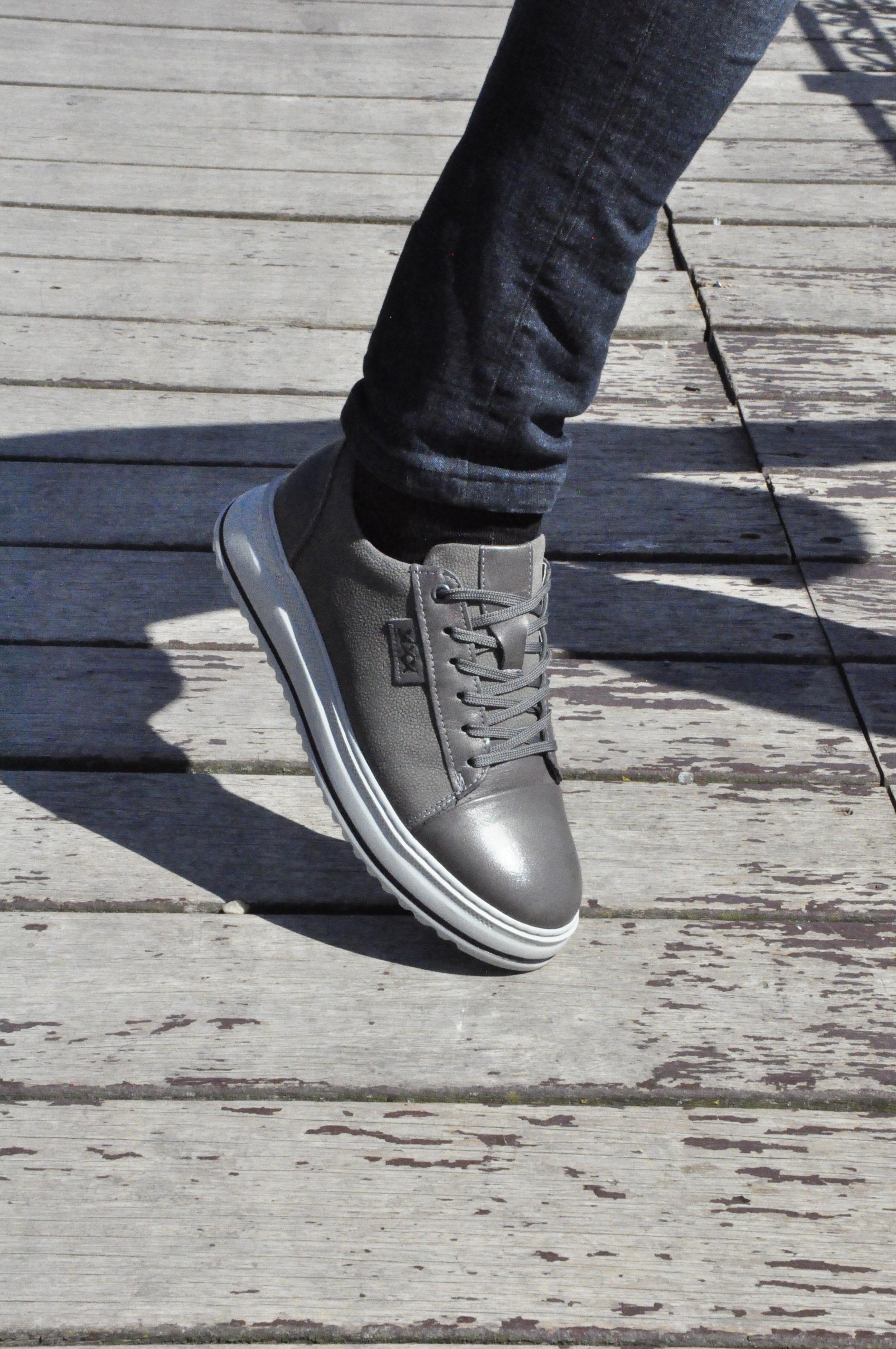 Oslo V2 Model Hakiki Natural Deri Sneaker Ayakkabı - Gri