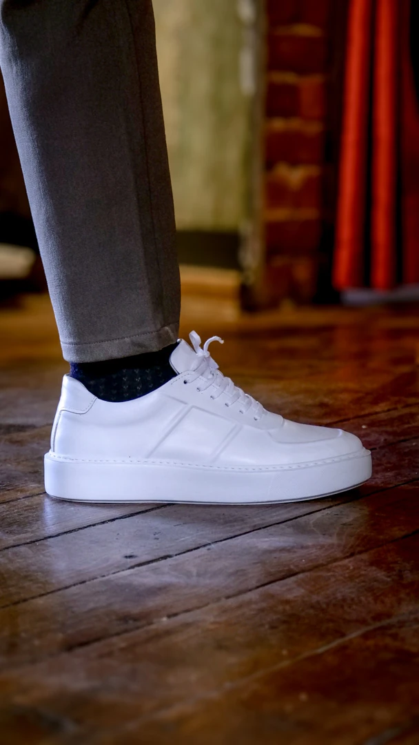 Navy Model hakiki Natural Deri Sneaker Ayakkabı - Beyaz