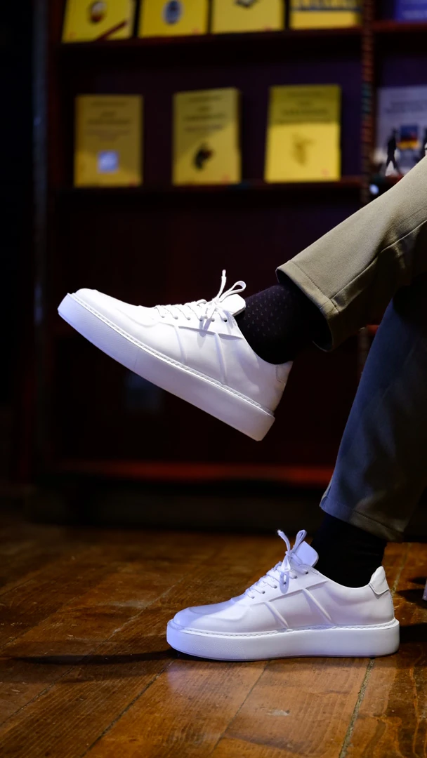 Navy Model hakiki Natural Deri Sneaker Ayakkabı - Beyaz