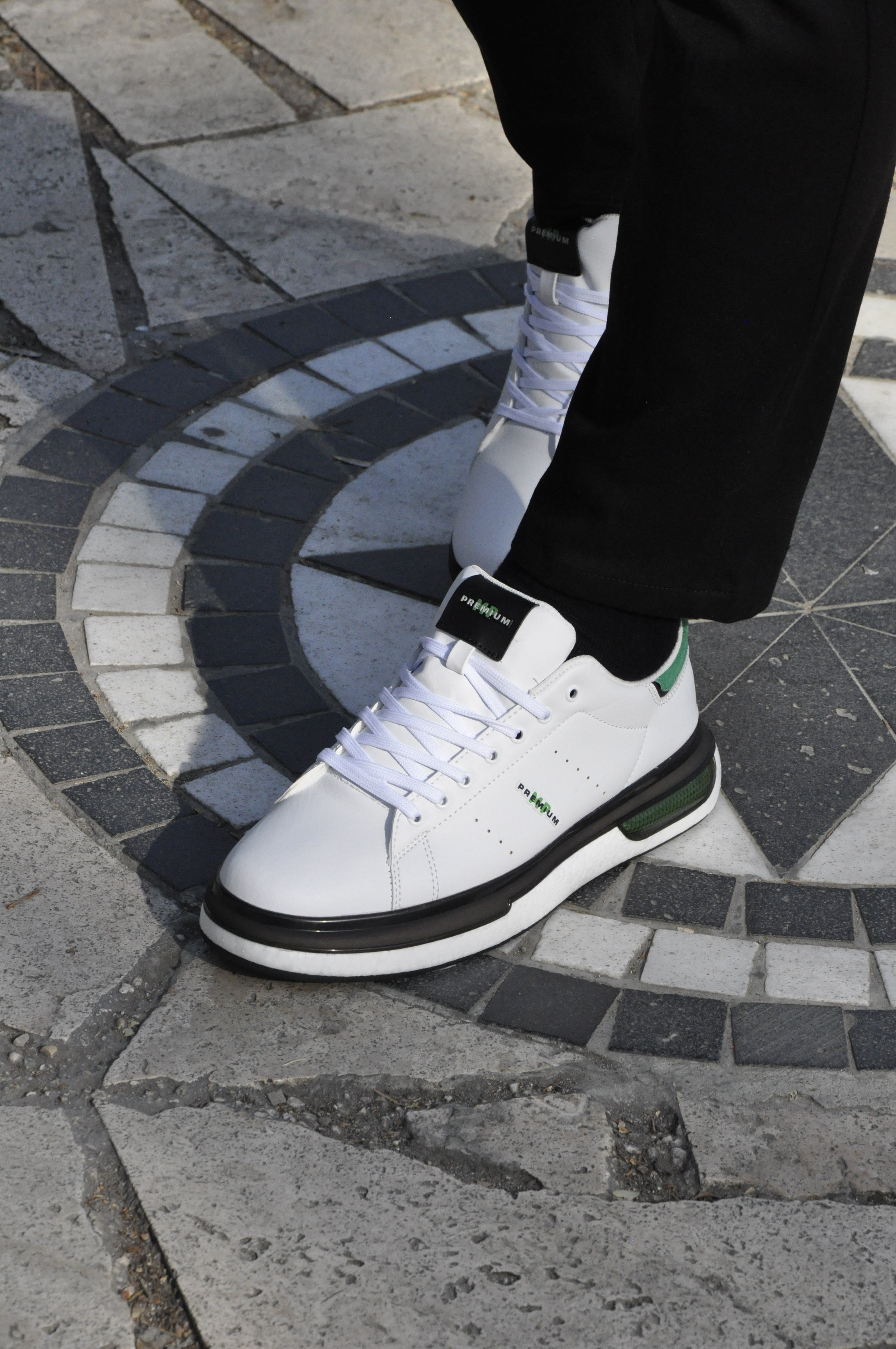 Pekin Model Hakiki Natural Deri Sneaker Ayakkabı - beyaz yeşil