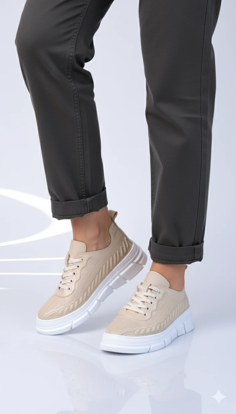 Maxi Model Kadın Günlük  Hakiki Deri Sneaker Ayakkabı