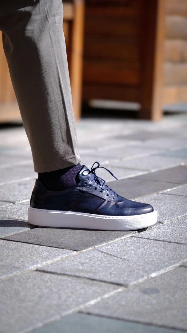 Navy Model hakiki Natural Deri Sneaker Ayakkabı - Mavi