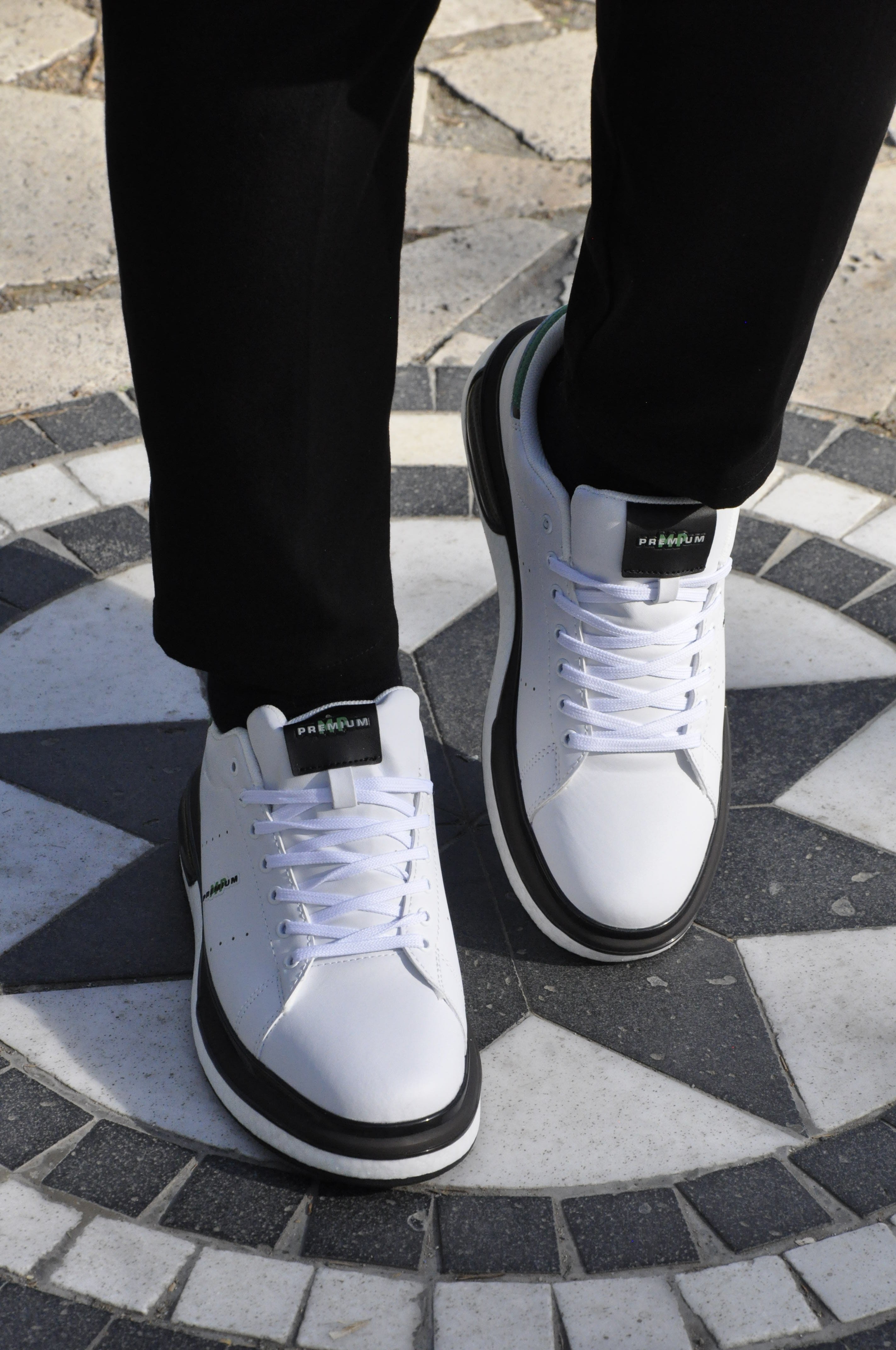 Pekin Model Hakiki Natural Deri Sneaker Ayakkabı - beyaz yeşil
