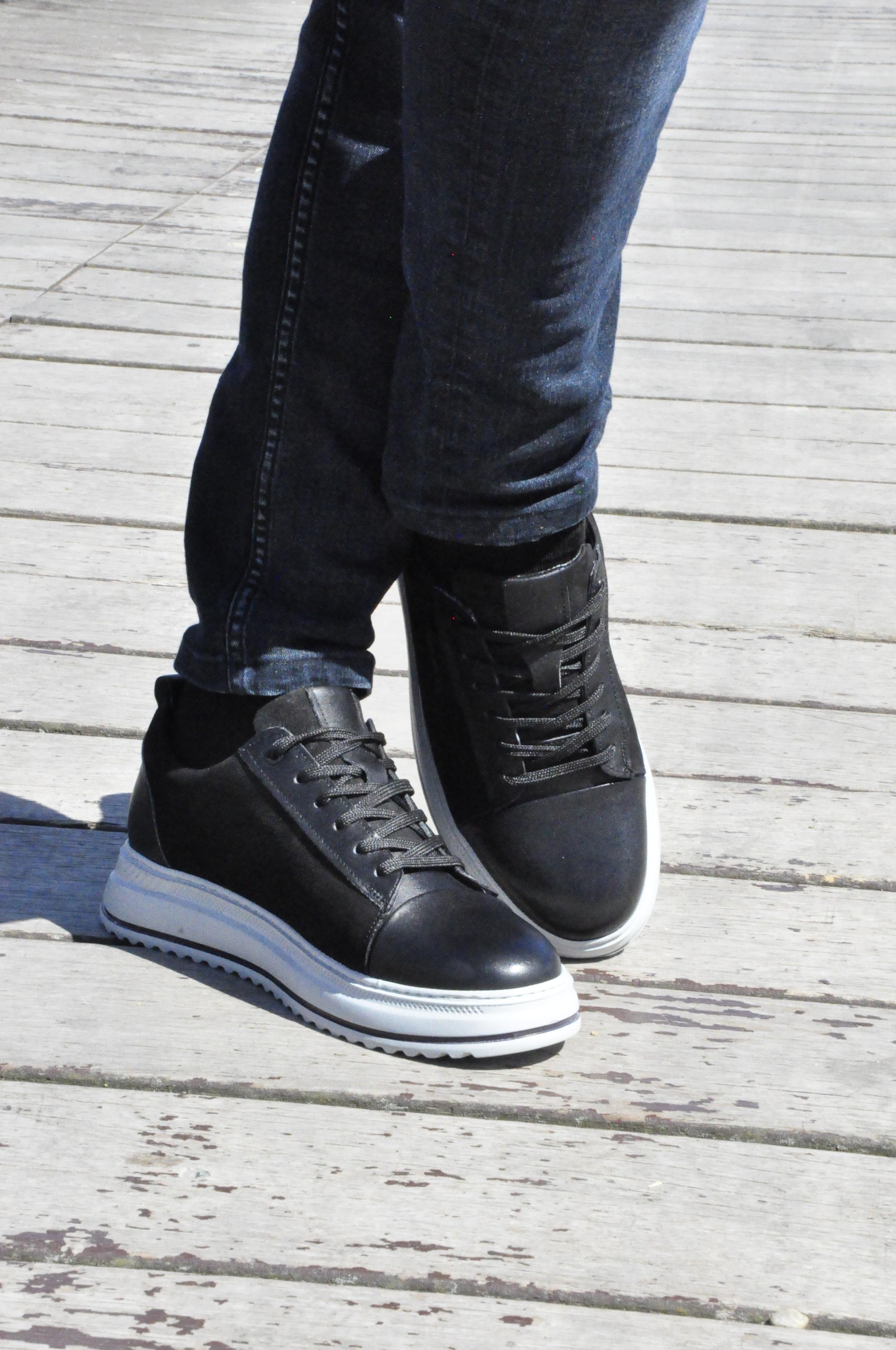 Oslo V2 Model Hakiki Natural Deri Sneaker Ayakkabı - Siyah