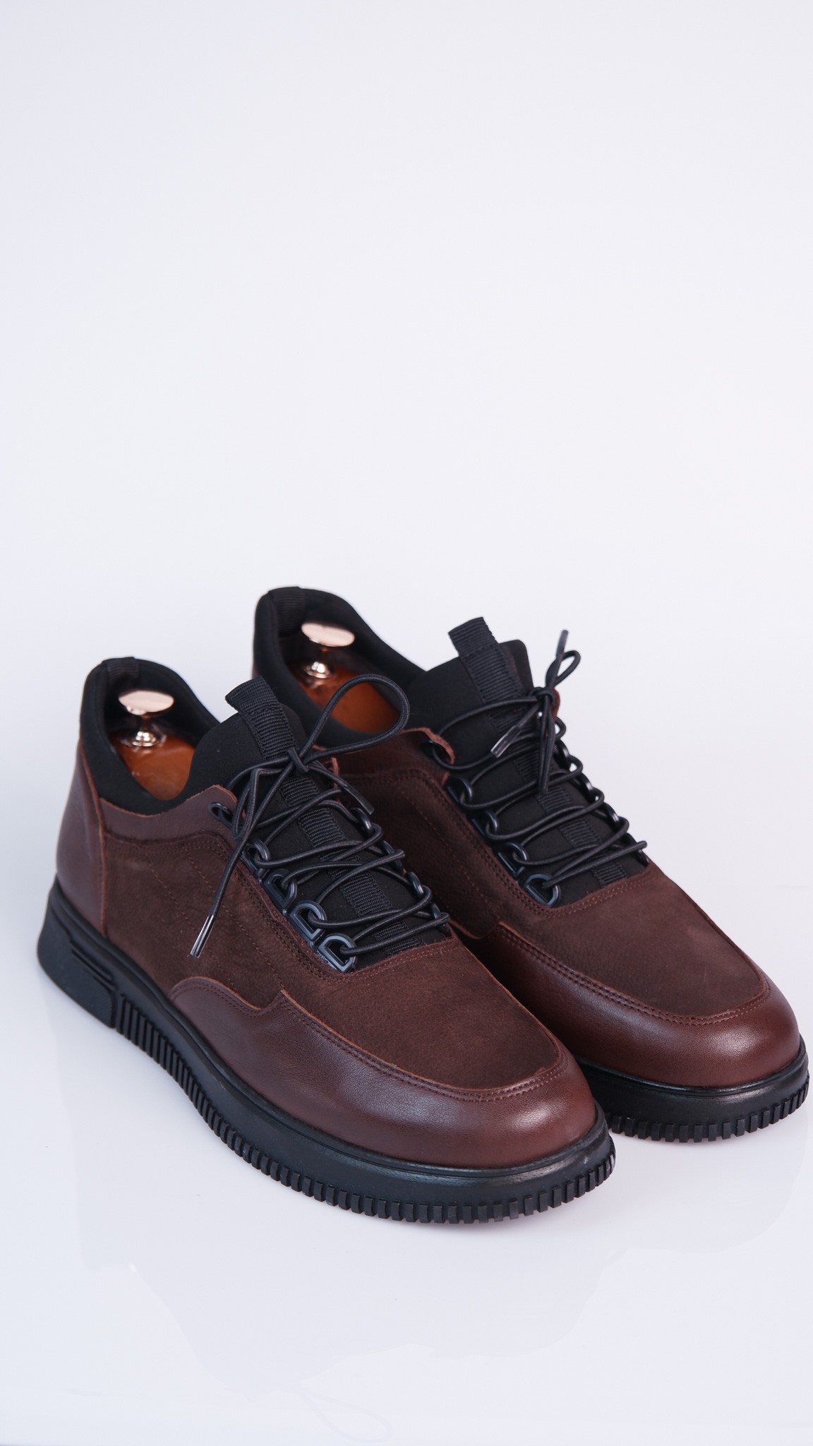 Botro Model Hakiki Natural Kombinasyon Deri Sneaker Ayakkabı - Kahverengi