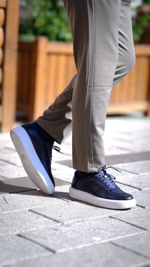 Navy Model hakiki Natural Deri Sneaker Ayakkabı - Mavi
